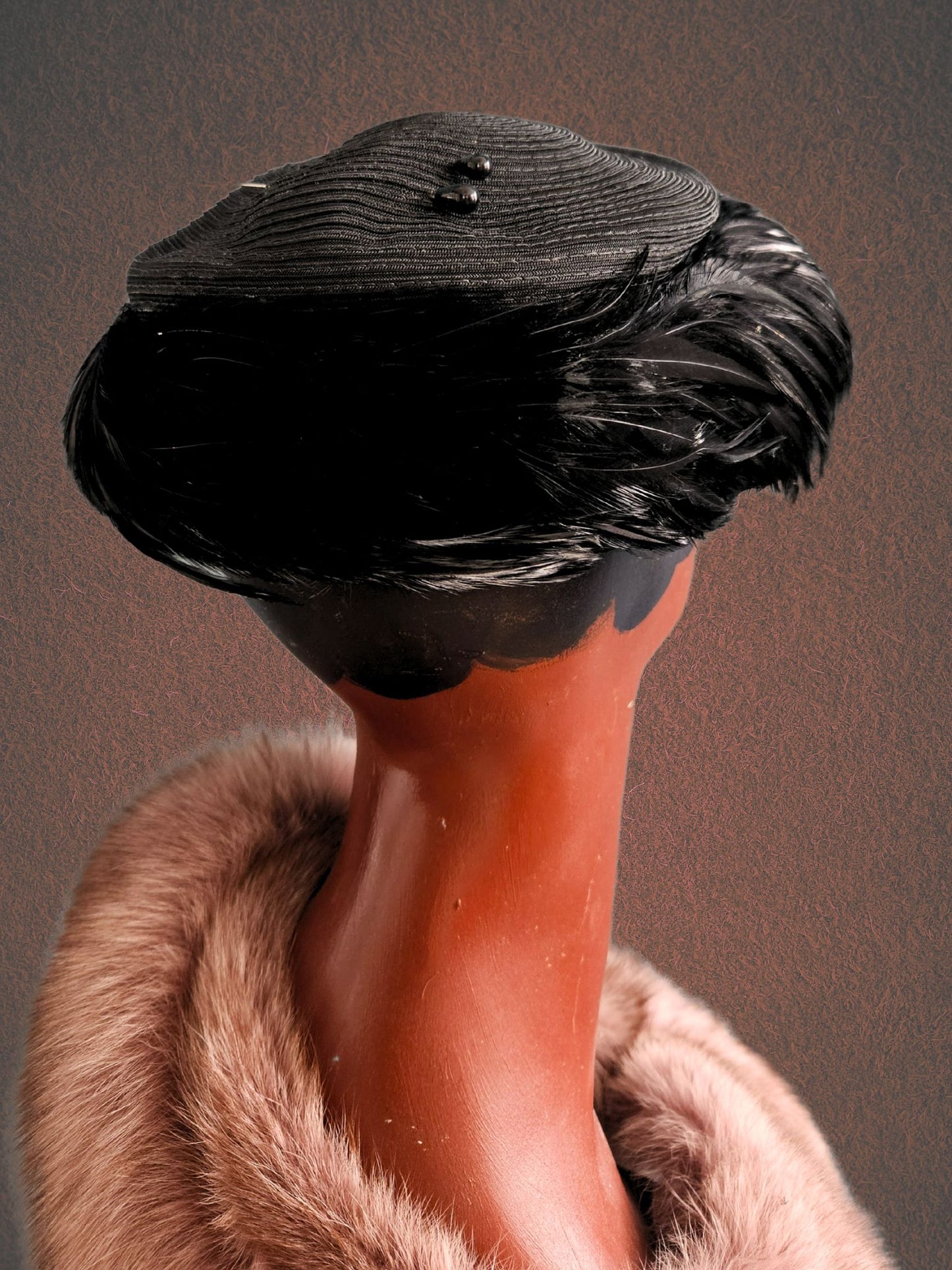 Vintage Black Feather Saucer Hat