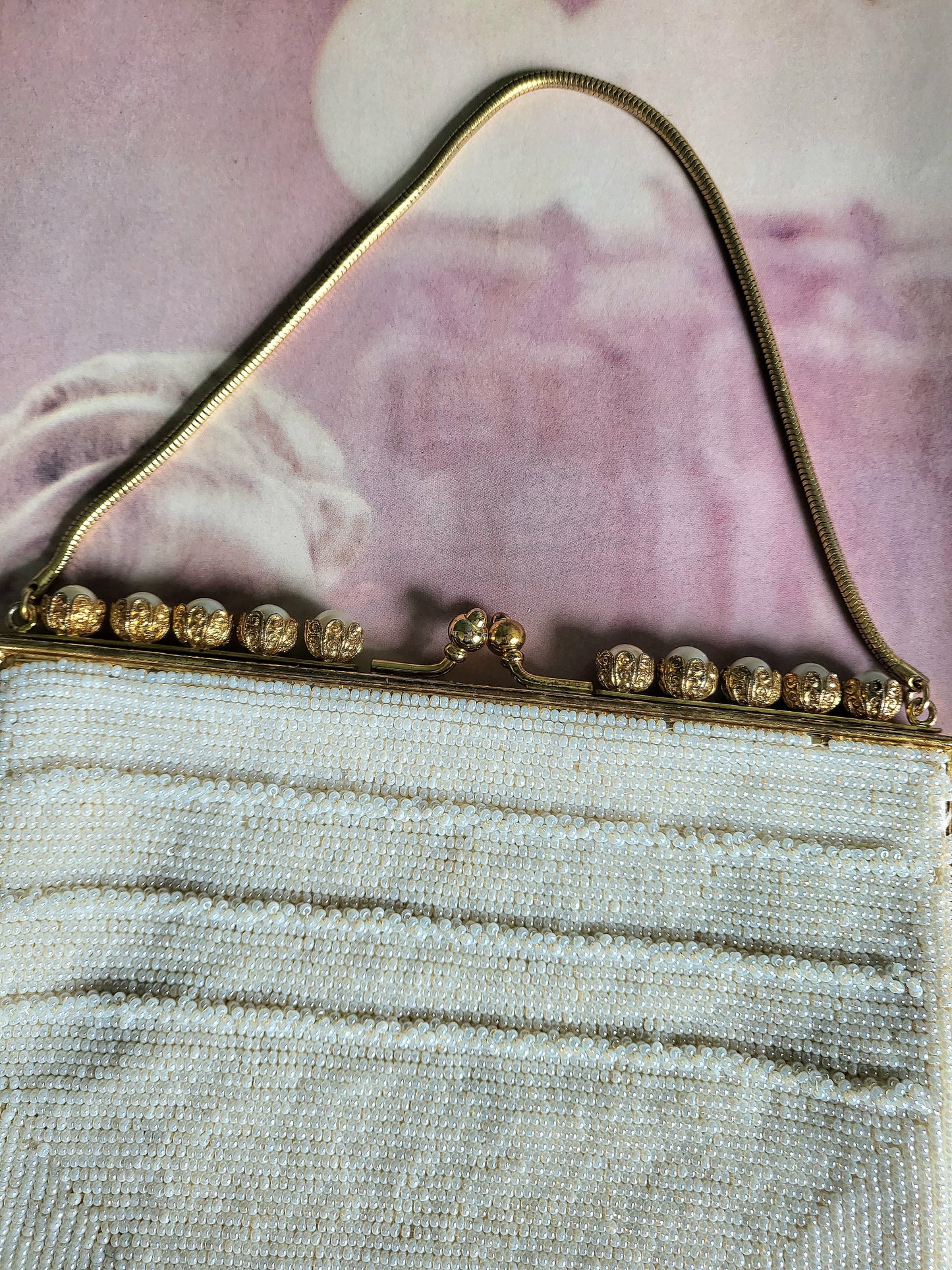 SOLD - Vintage 1950's Debbie Ivory Flower Beaded Evening Bag