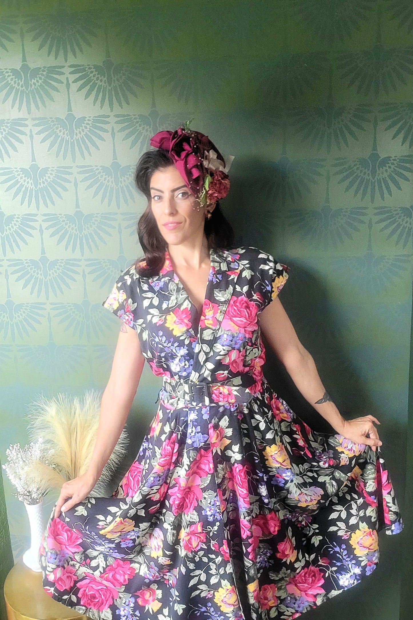 SOLD - Vintage 1980's "Carol Anderson" Dark Floral Fit & Flare Dress