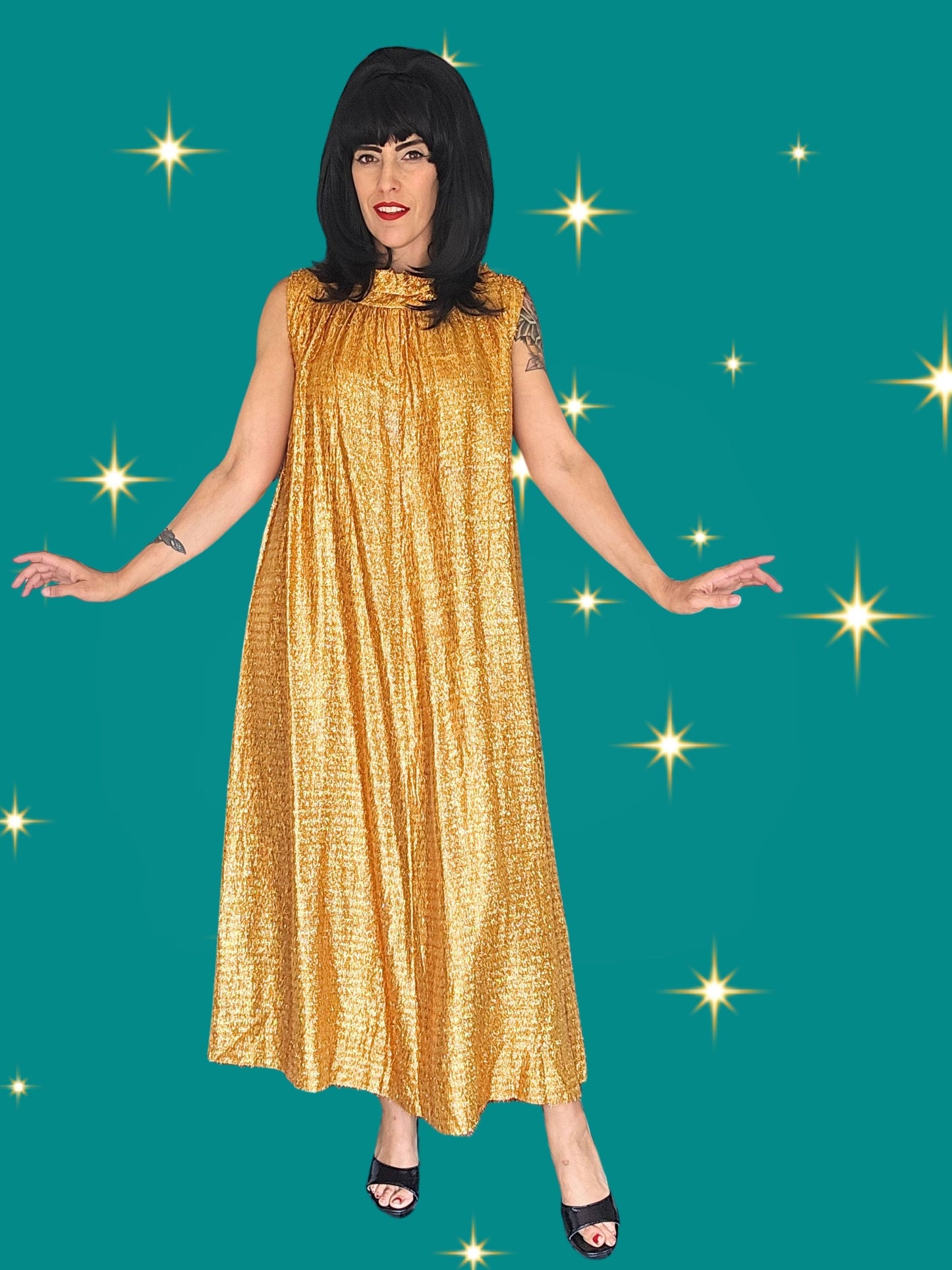 SOLD - Vintage 1960's-1970's Gold and Copper Tinsel Tent Gown