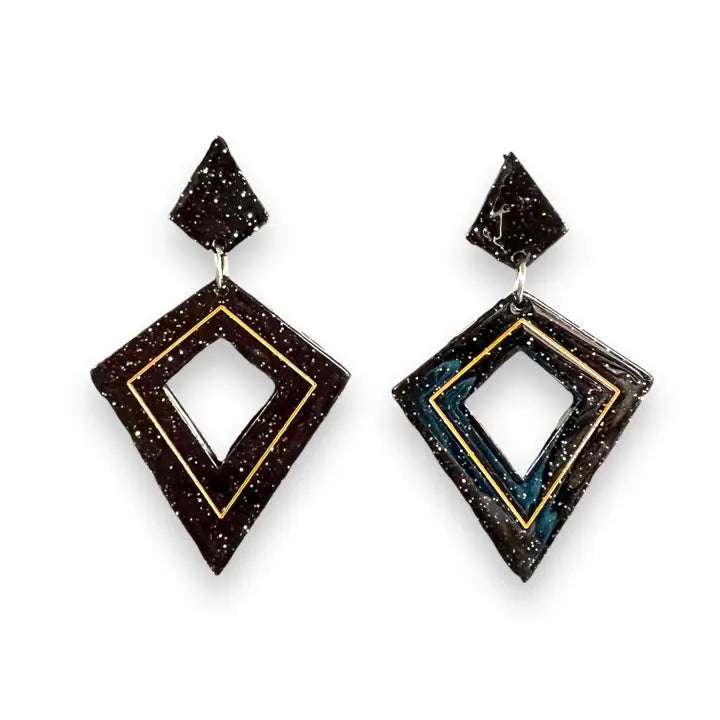 Retro Diamond Dangle Earrings (Pierced)