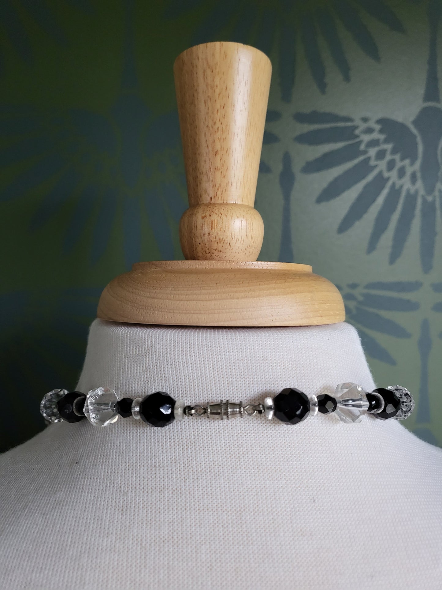 Vintage Faux Crystal Chandelier Beaded Necklace- Clear and Black