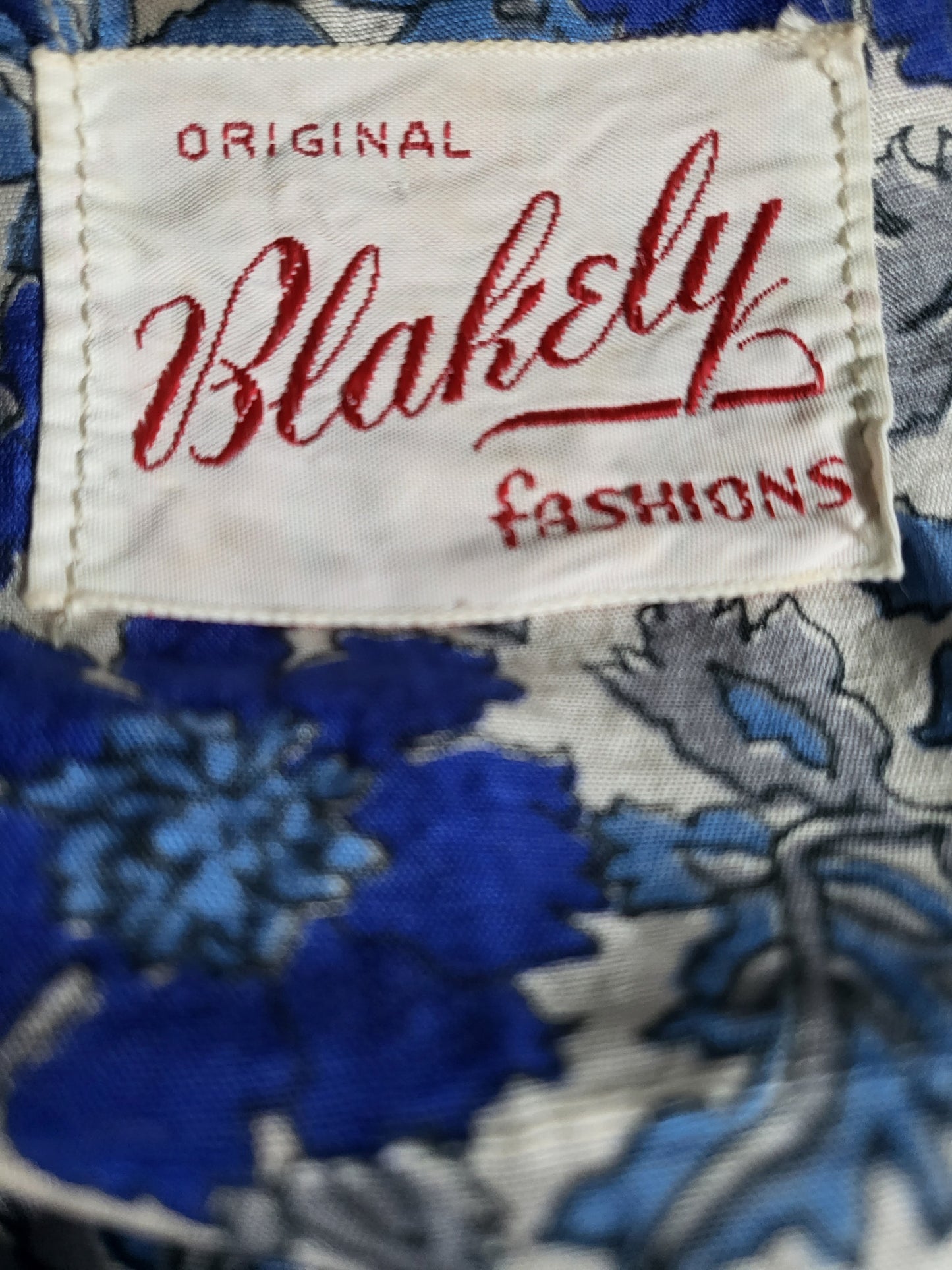 SOLD - Vintage 1950's Blakely Fashions Blue Floral Silk Dress