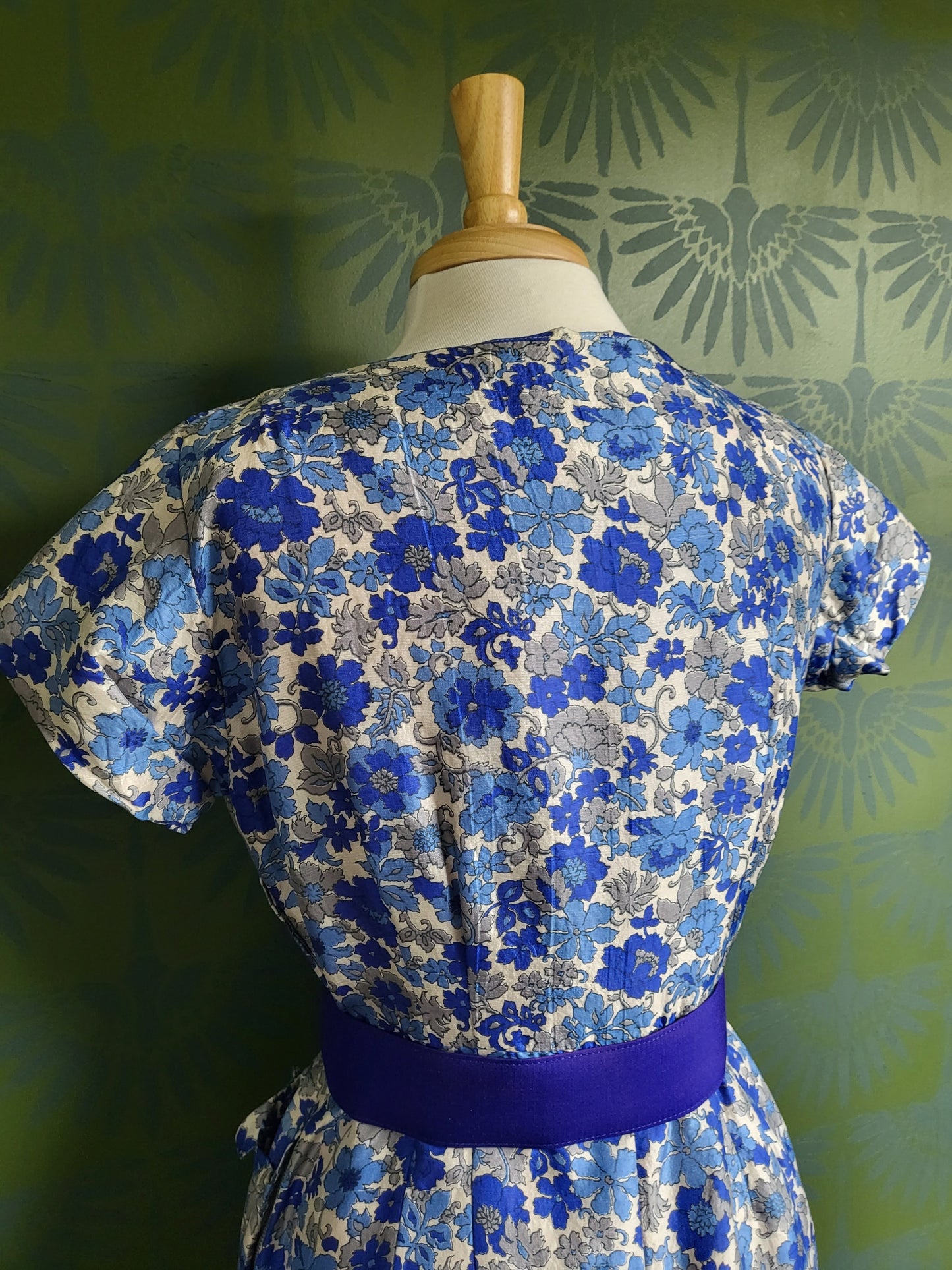 SOLD - Vintage 1950's Blakely Fashions Blue Floral Silk Dress