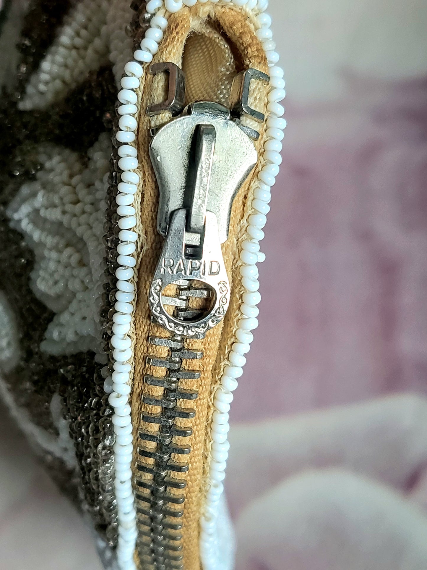 STOLEN - Vintage 1930s Hand Beaded Palm Clutch - Silver and White