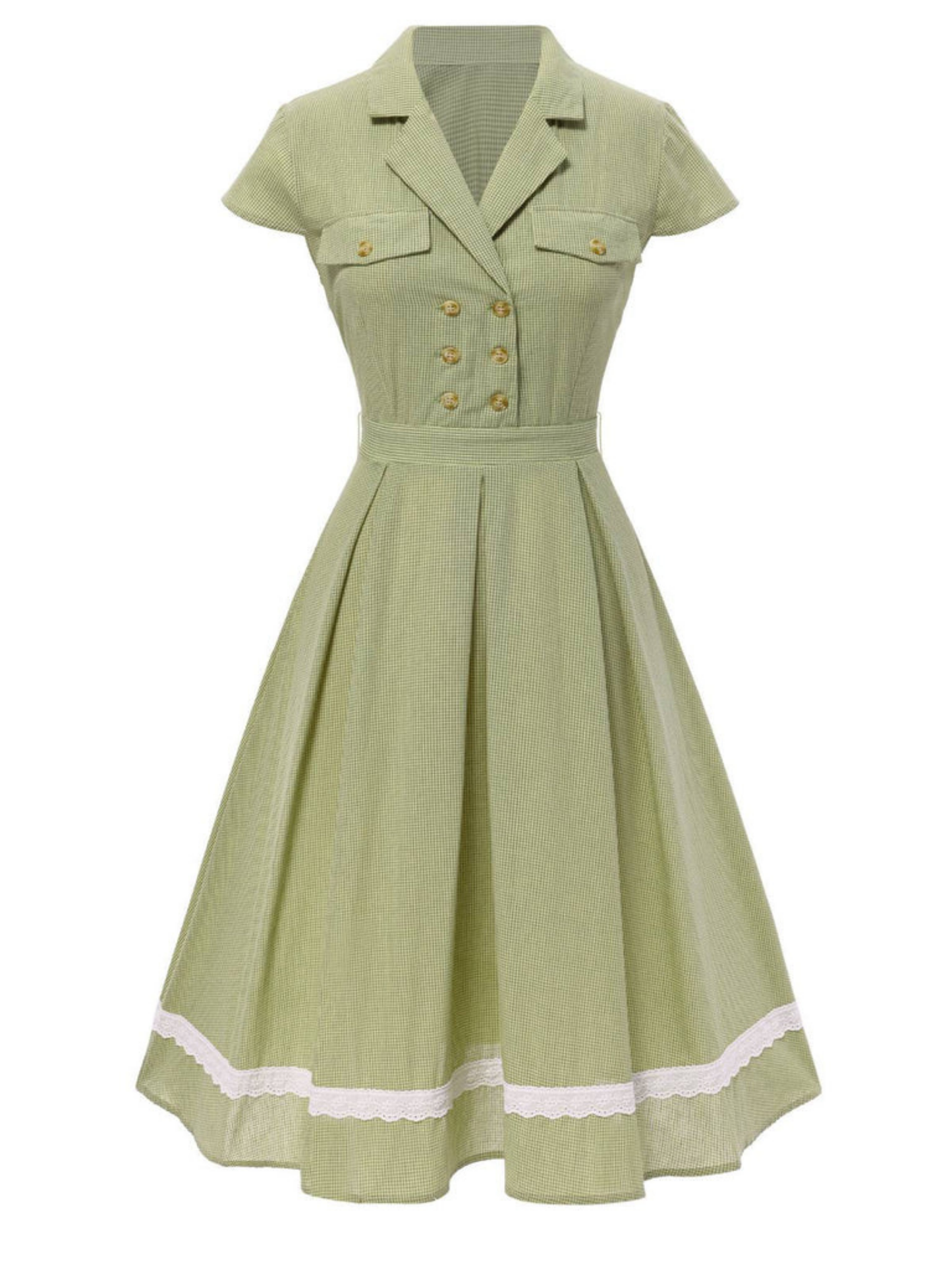 1940's Style Shirtwaist Dress - Green Gingham