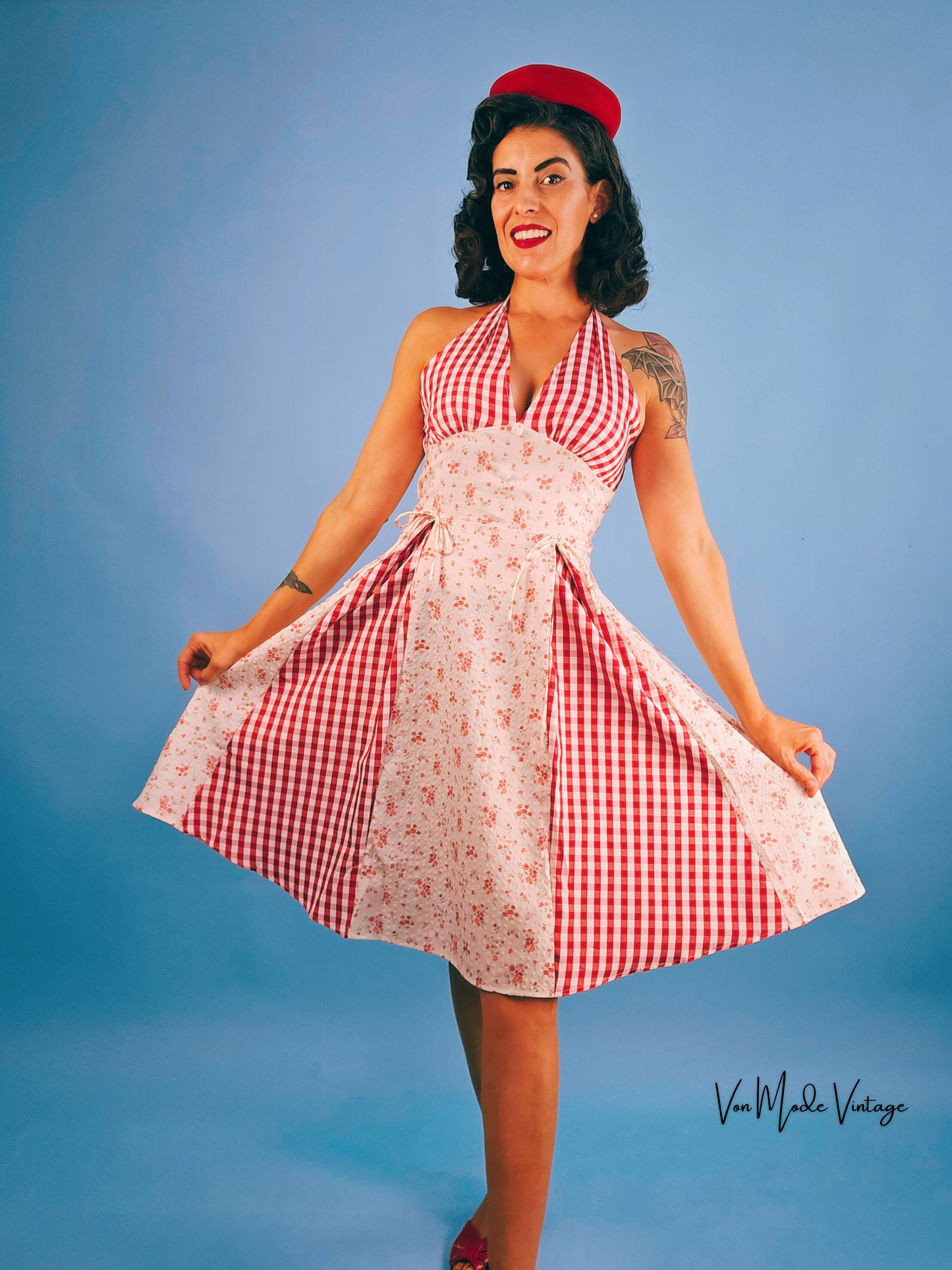 1950's Style Countryside Patchwork Halter Dress