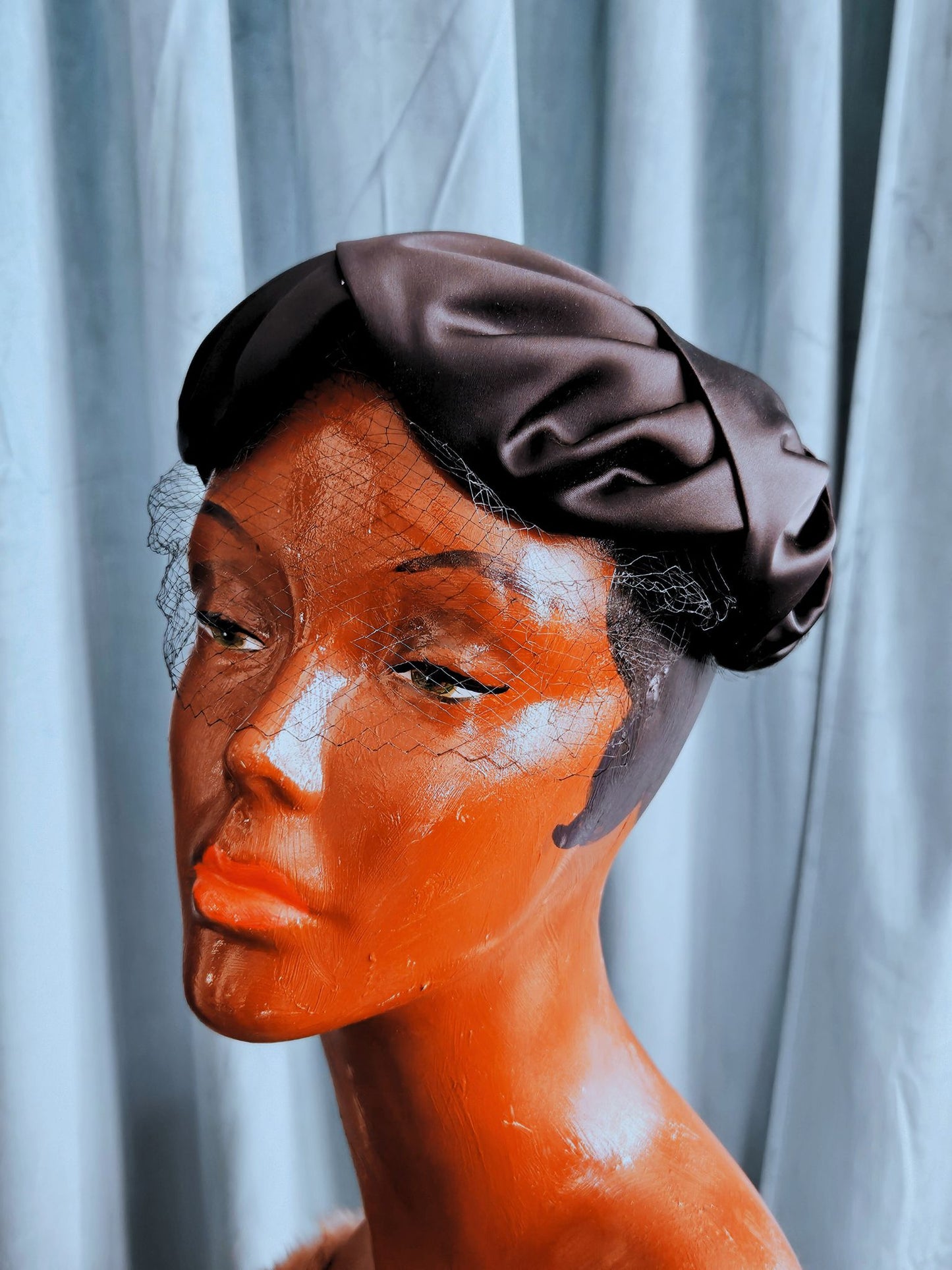 SOLD - Vintage 1950's Black Satin Topper