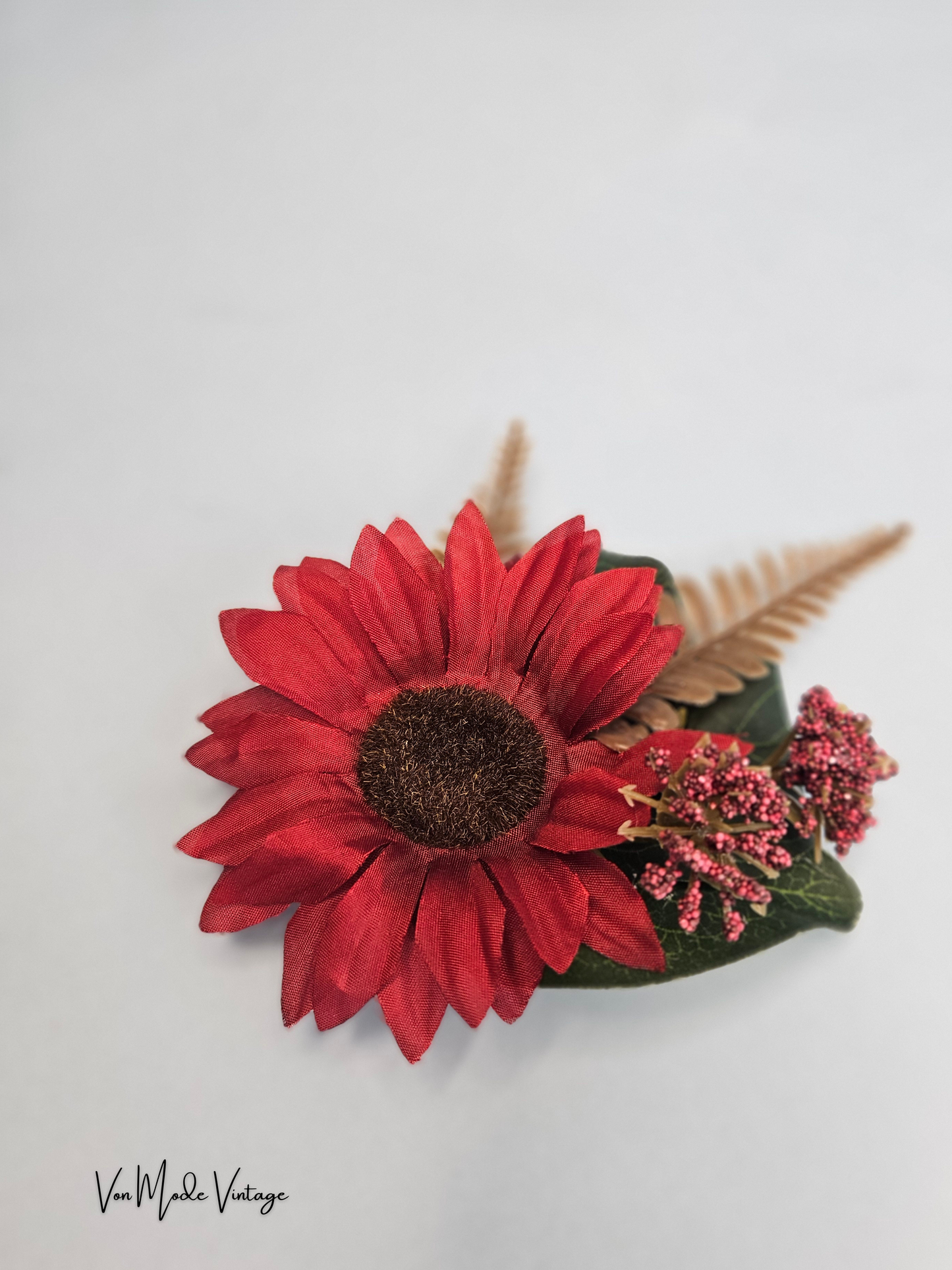 Burgundy Hair Flower with Fern- AB