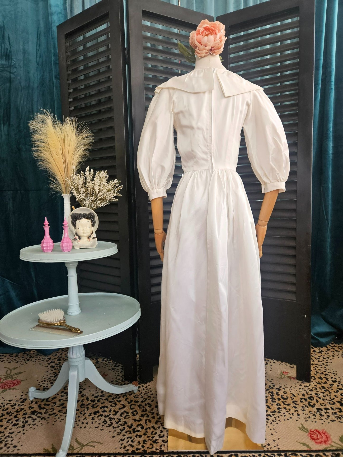 Vintage White Satin A-Line Bridal Gown