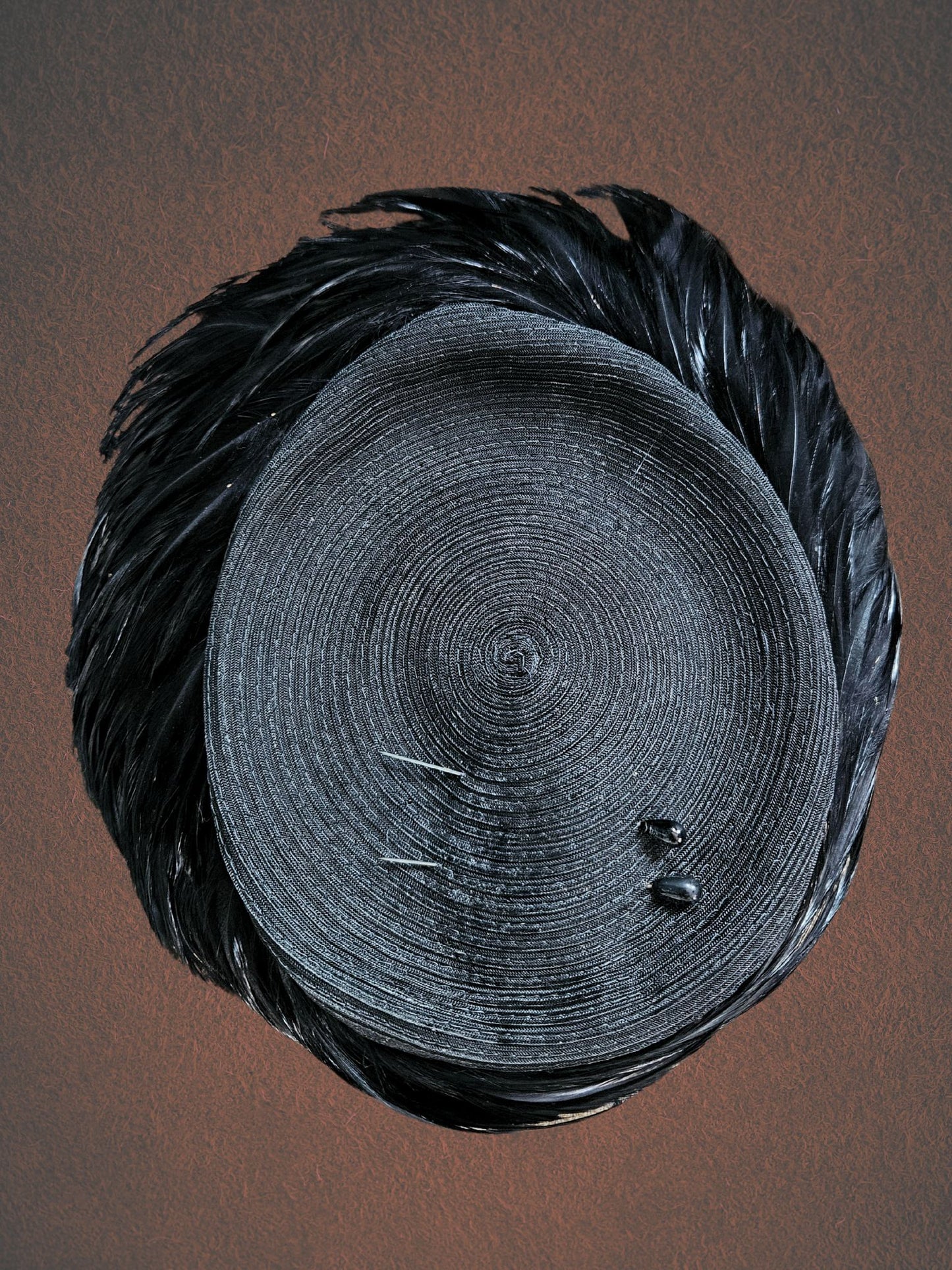 Vintage Black Feather Saucer Hat