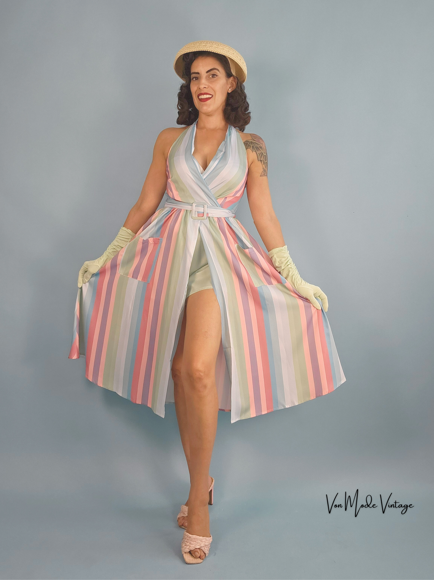 1950s Style Pastel Striped Dress