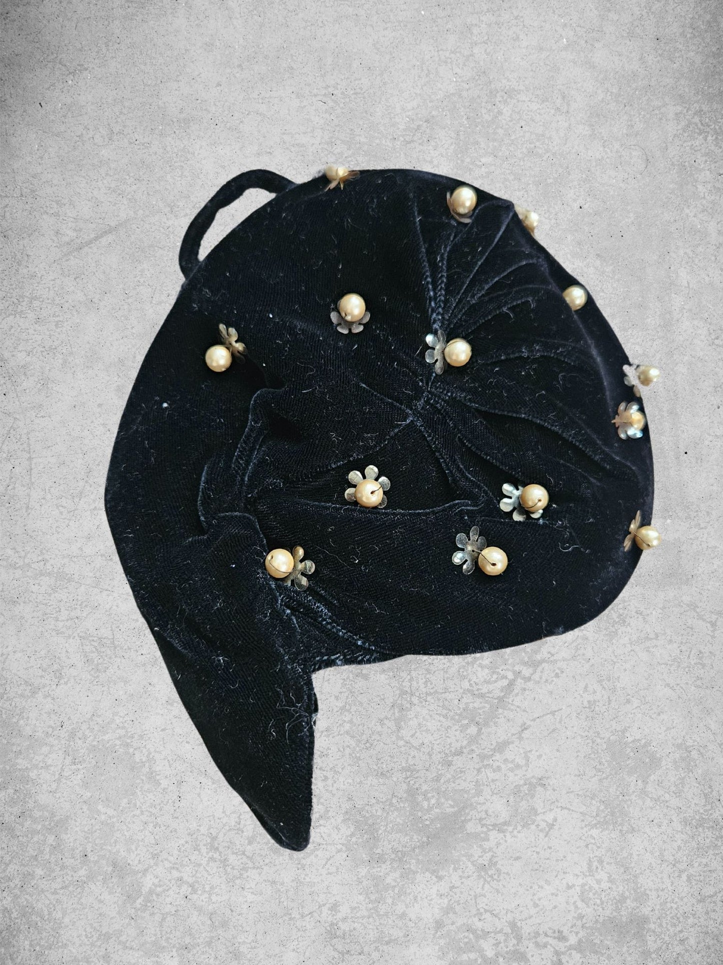 Vintage Black Velvet Kidney Topper