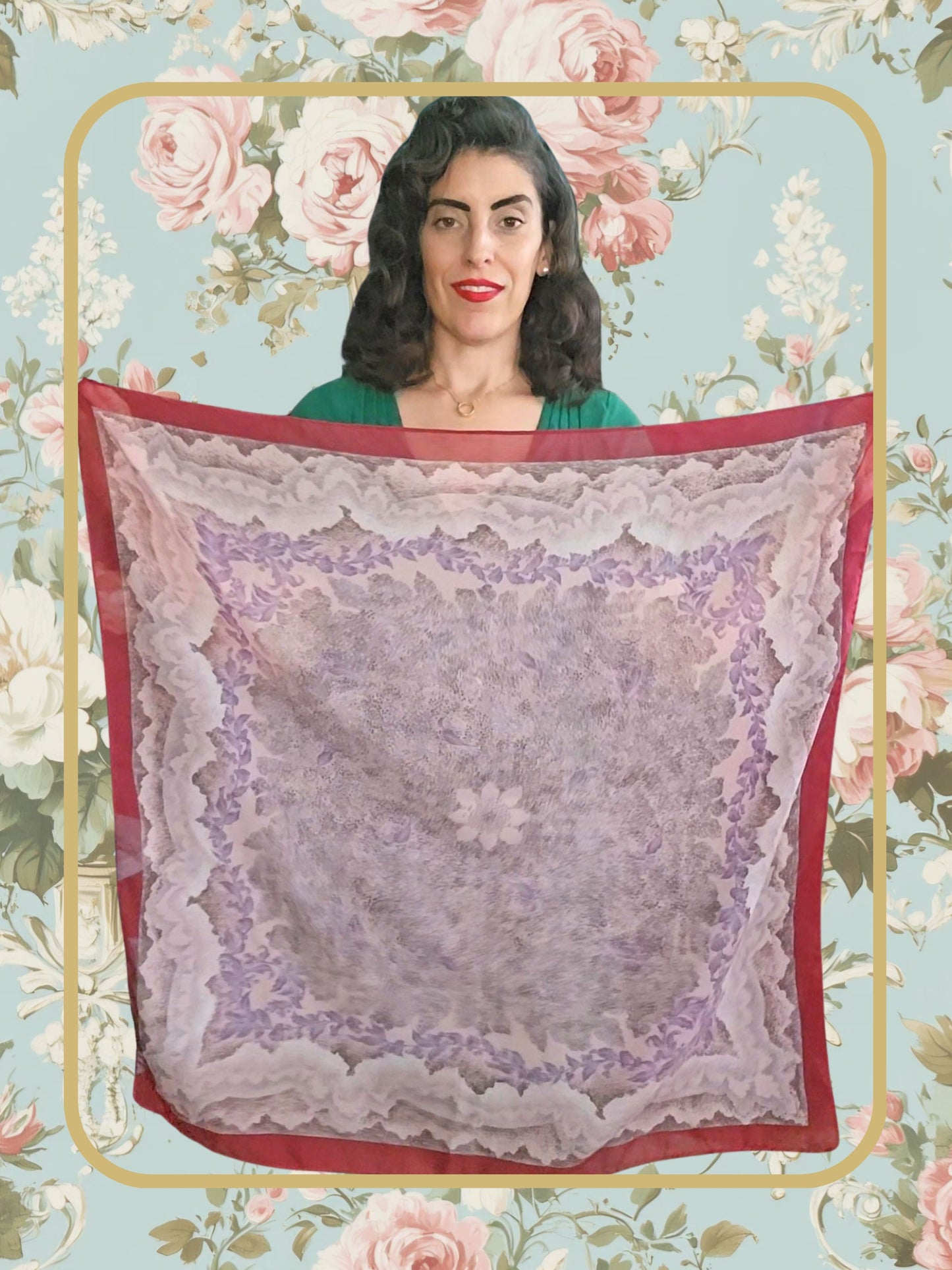 Vintage Burgundy Floral Scarf