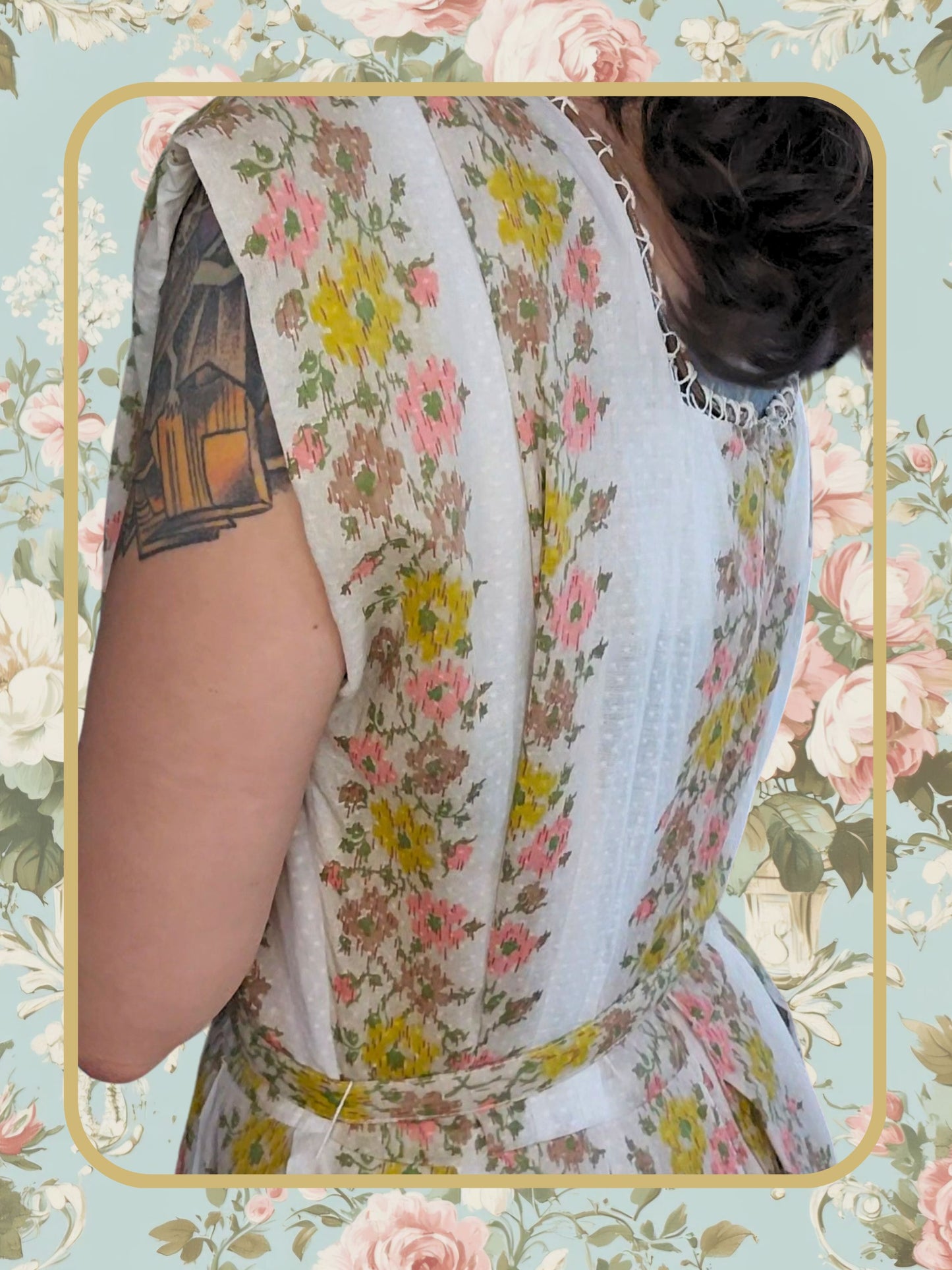 SOLD - Vintage 1950's Swiss Dot Floral Dress