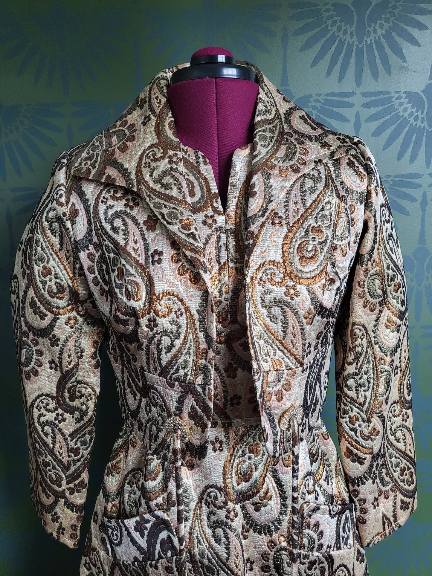 SOLD - Vintage 1960's Kent Original Metallic Bronze Paisley Short Gown with Jacket