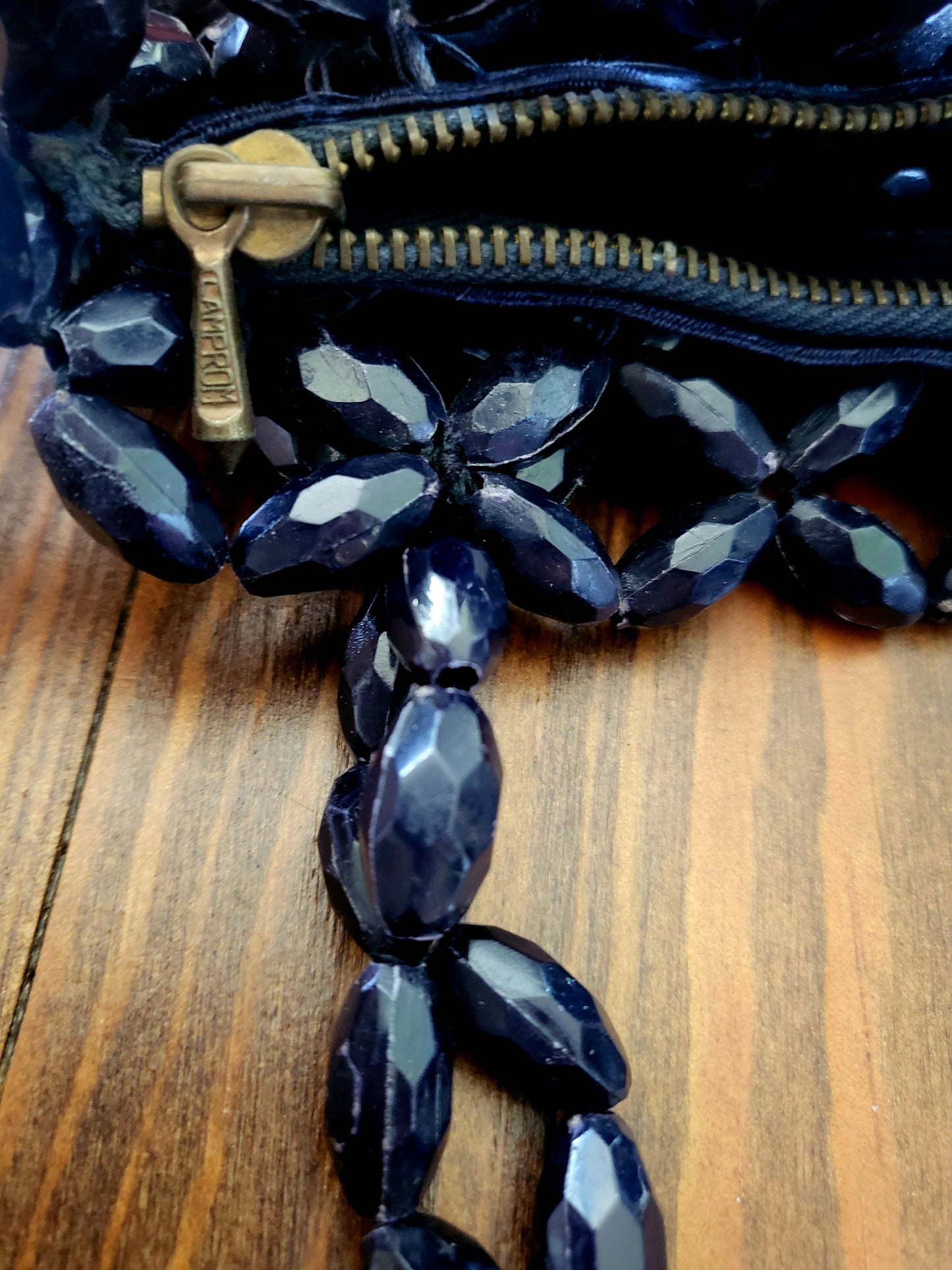 SOLD - Vintage 1950's Dark Navy Lucite Bead Handbag