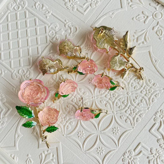 Pink Rose Earrings (Pierced)