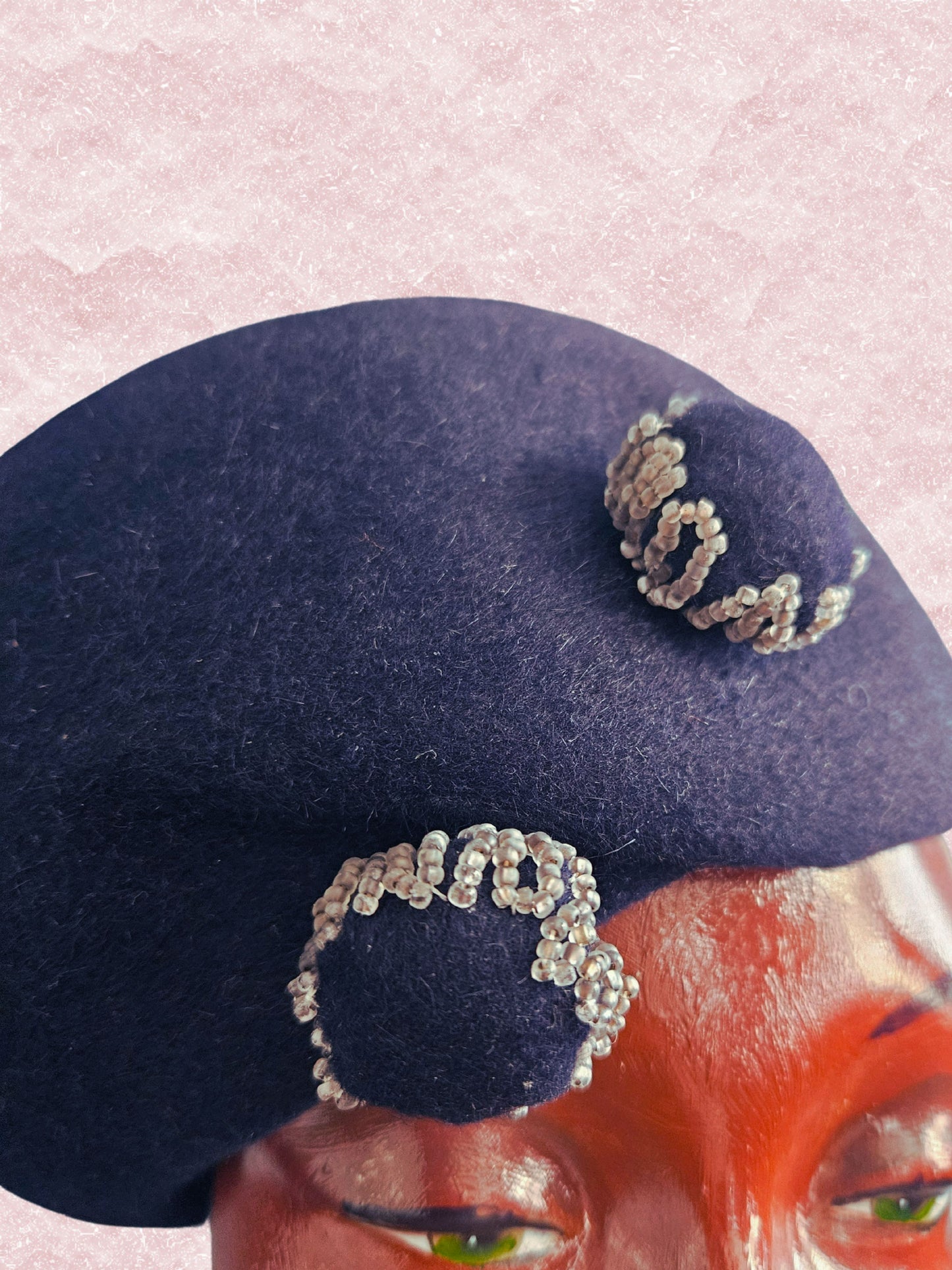 Vintage Navy Mohair Turban Topper