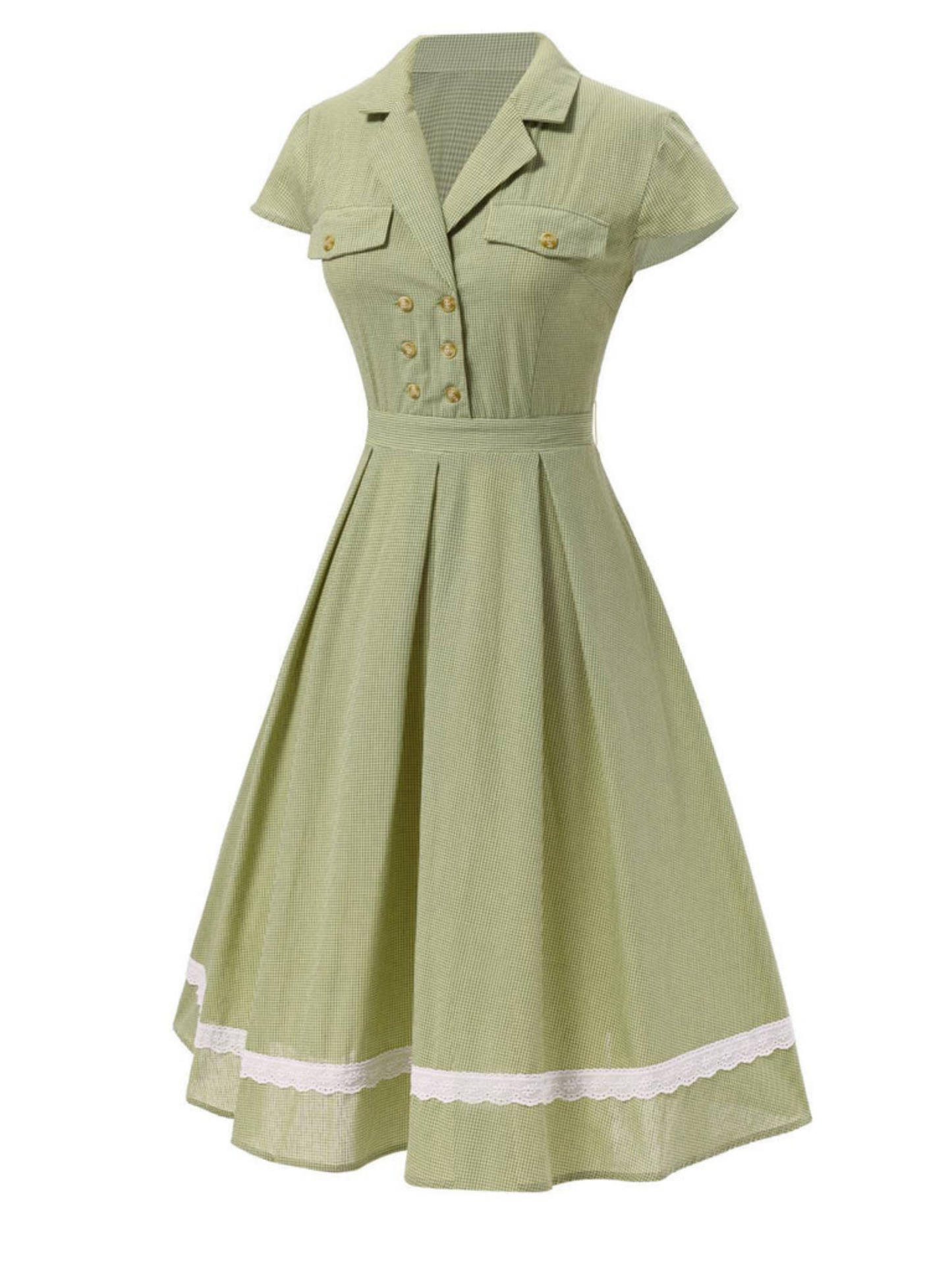 1940's Style Shirtwaist Dress - Green Gingham