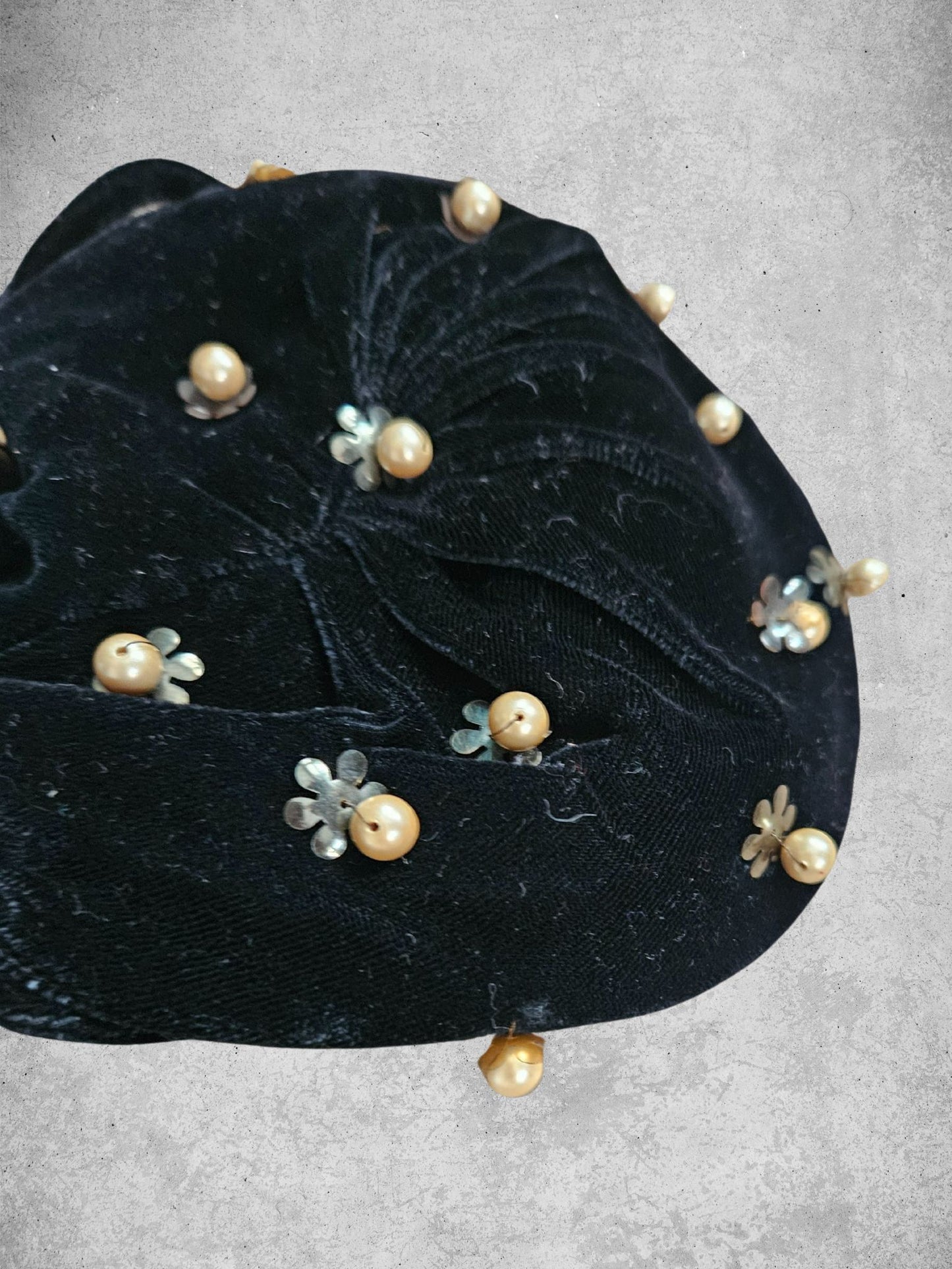 Vintage Black Velvet Kidney Topper