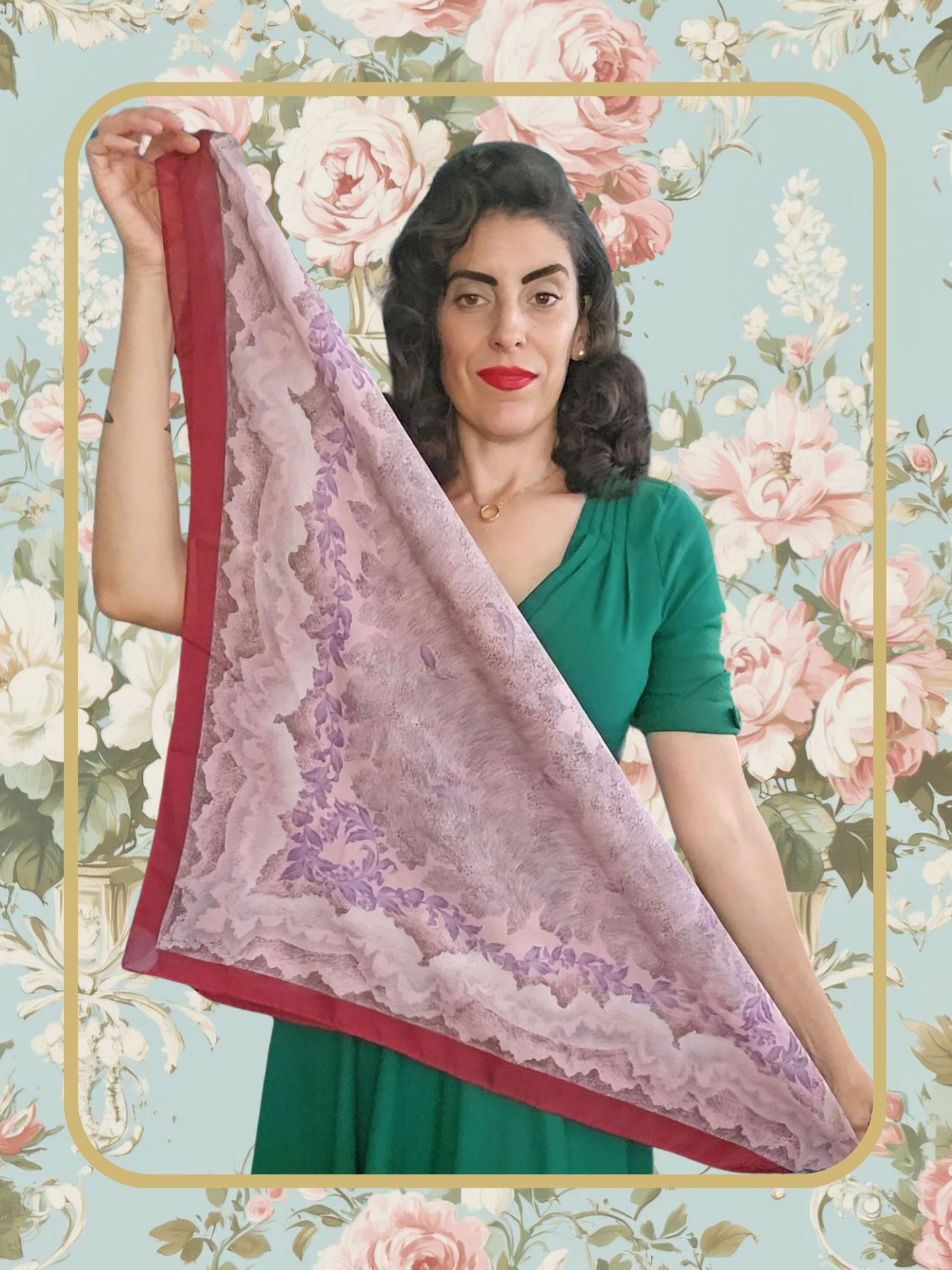 Vintage Burgundy Floral Scarf