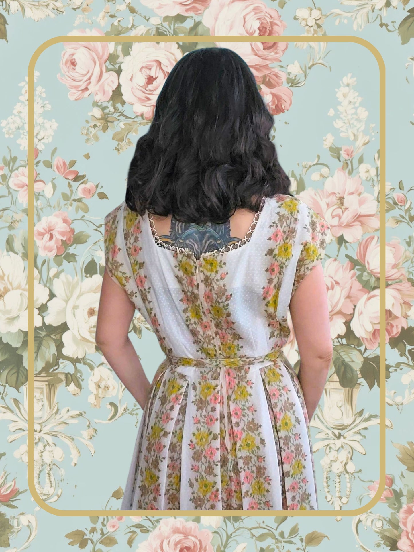 SOLD - Vintage 1950's Swiss Dot Floral Dress