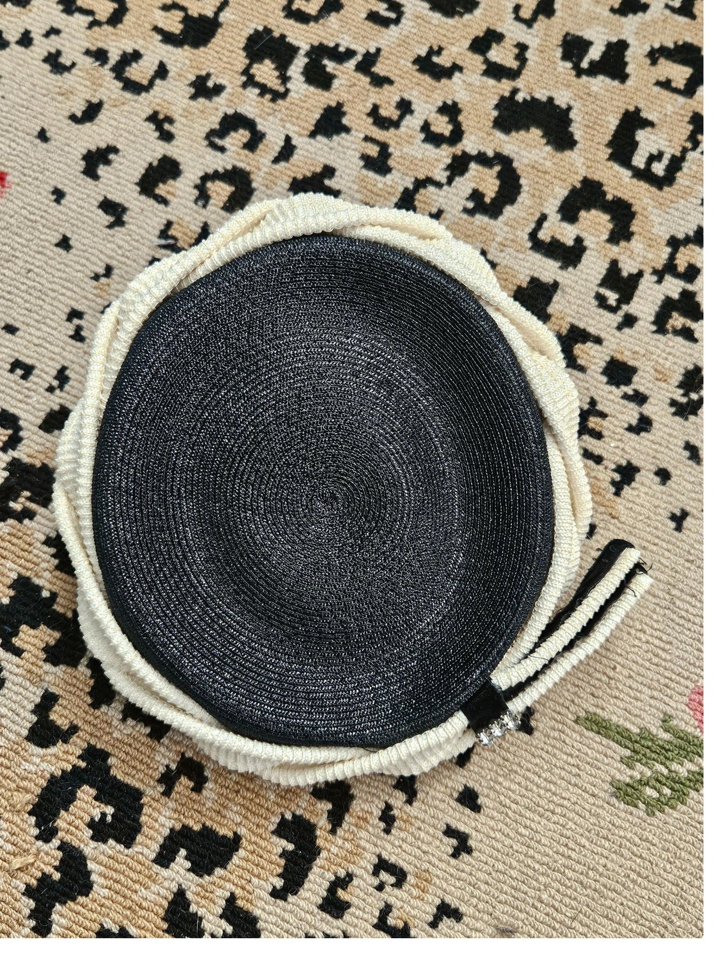 Vintage Black & Ivory Straw Topper