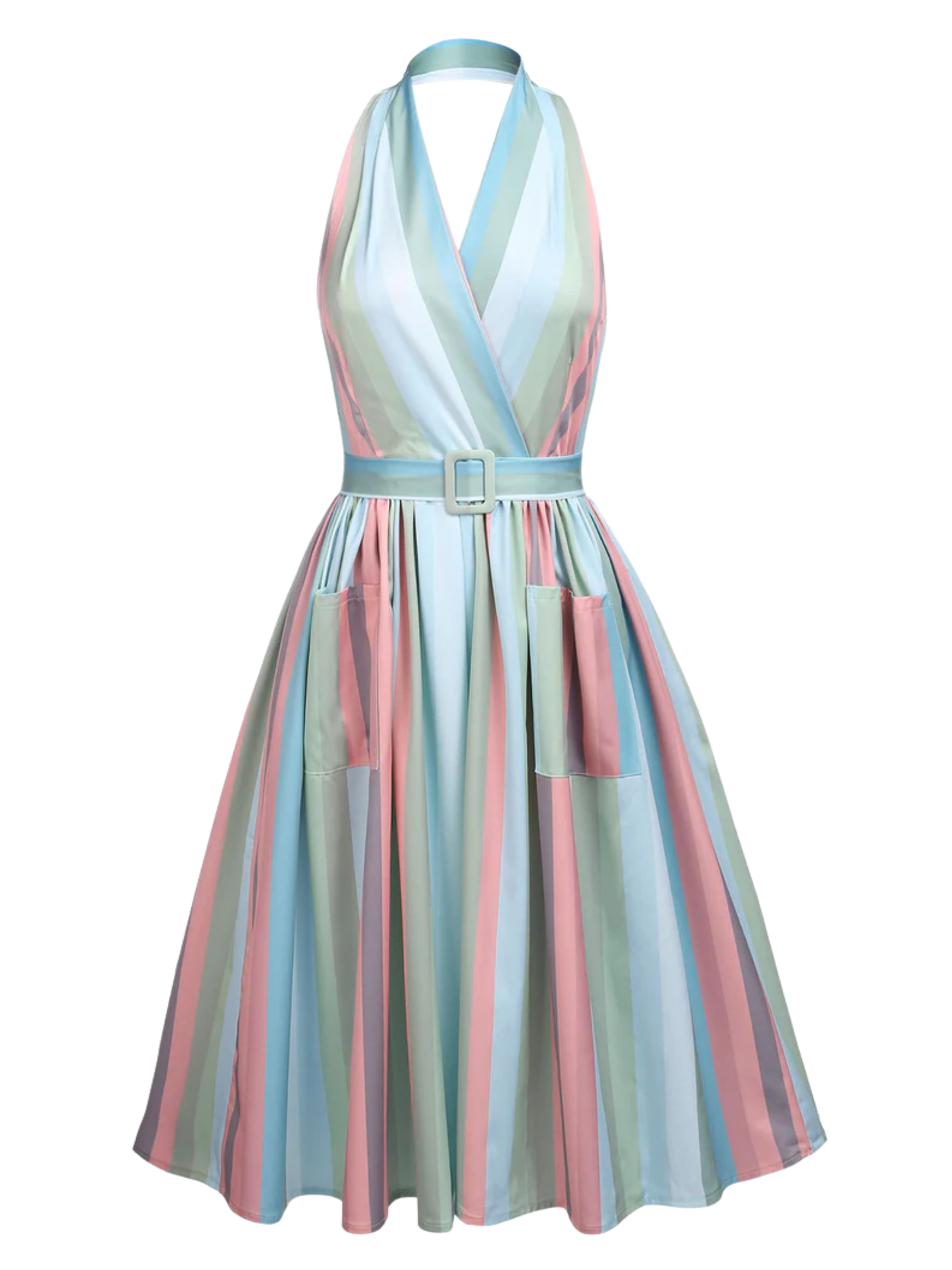 1950s Style Pastel Striped Dress