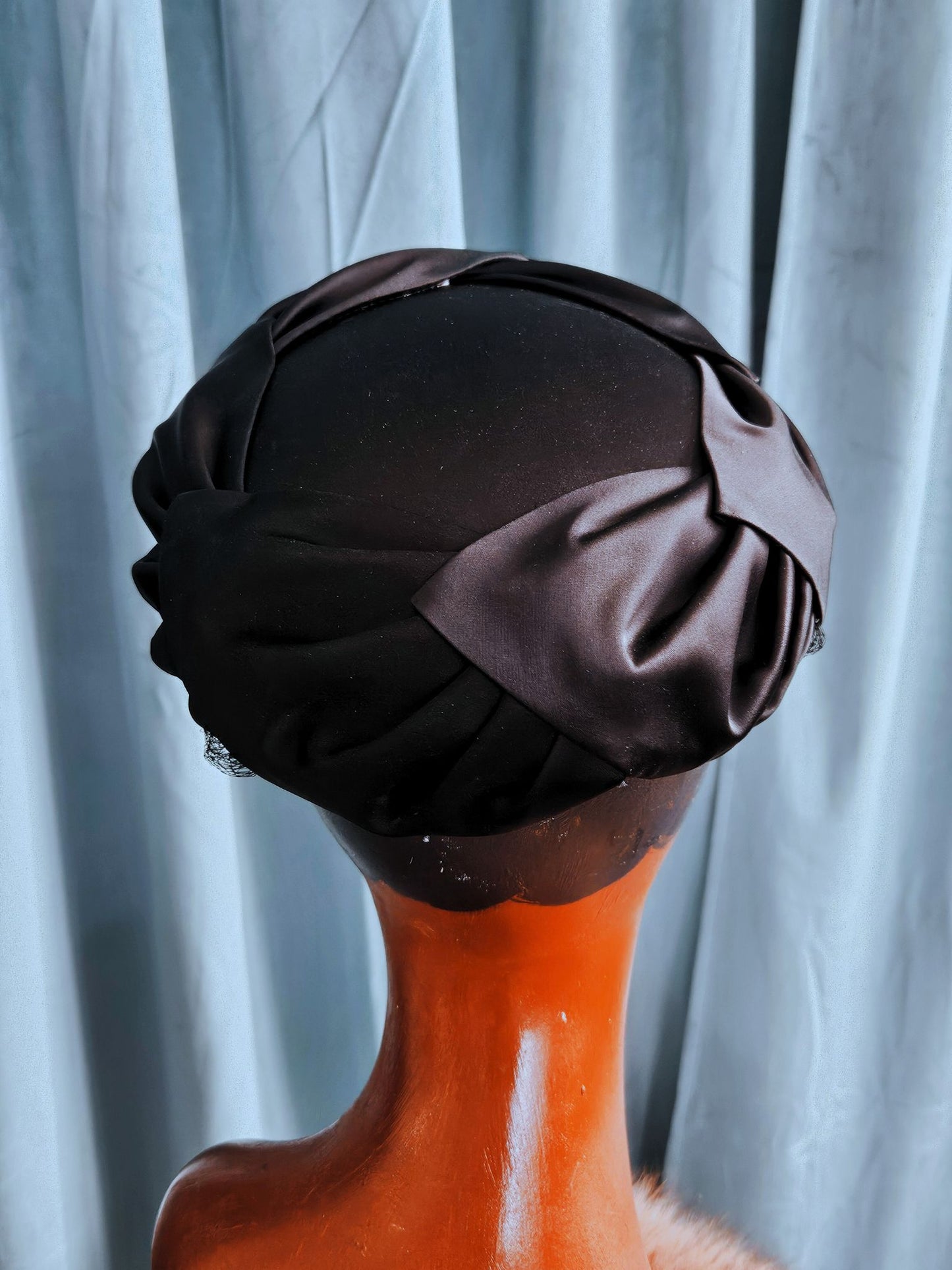 SOLD - Vintage 1950's Black Satin Topper