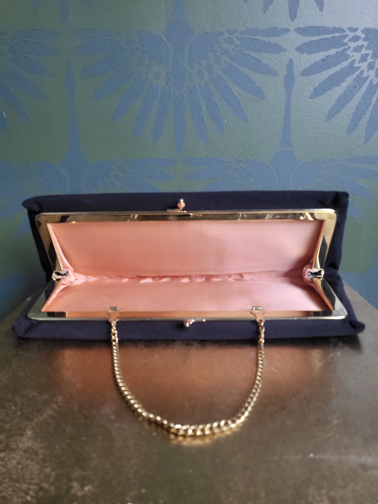 SOLD - Vintage 1940's-1950's Black Satin Evening Handbag