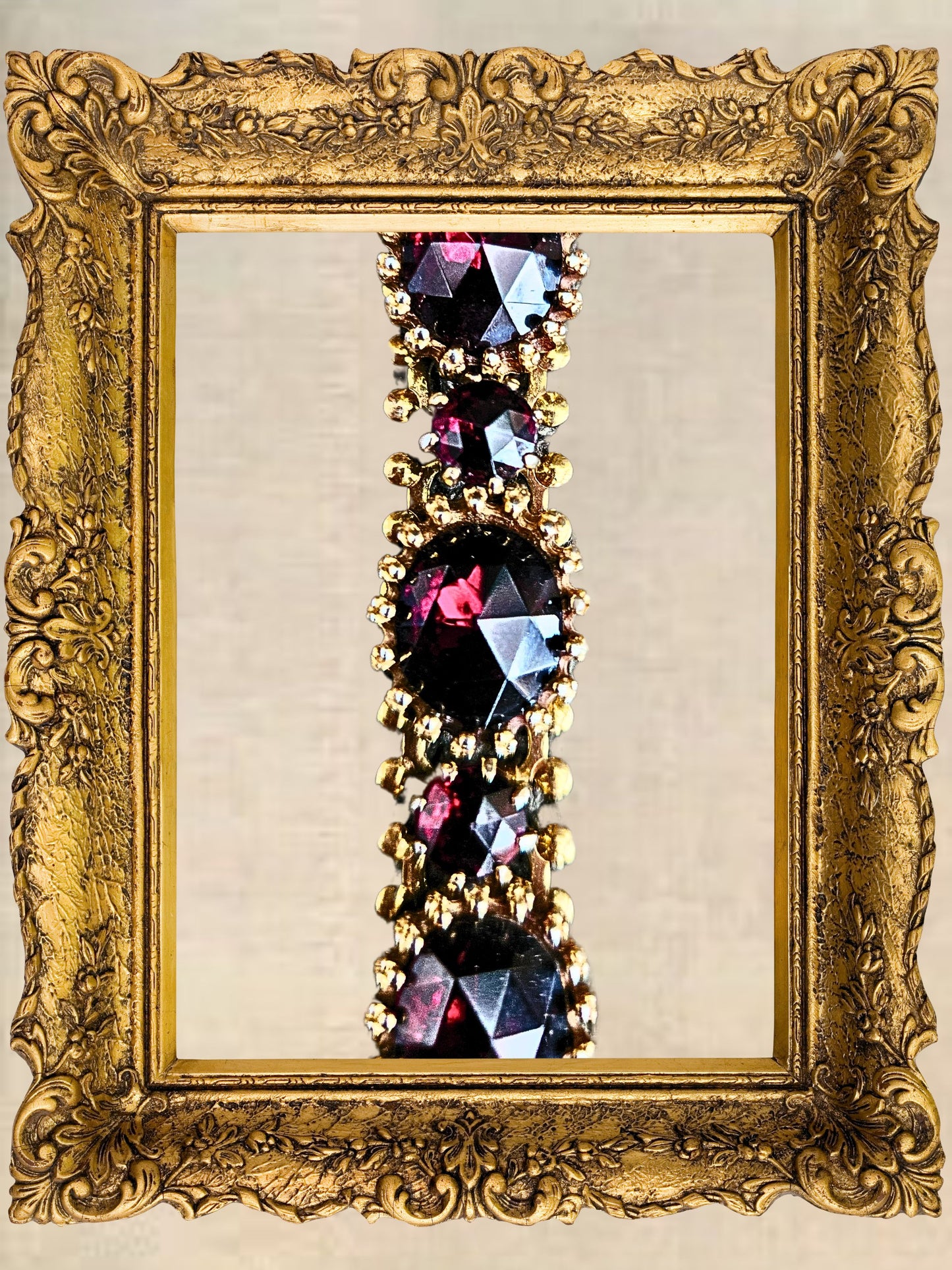 SOLD - Vintage 1950's-1960's Golden Linked Bracelet with Crystal Glass Garnets