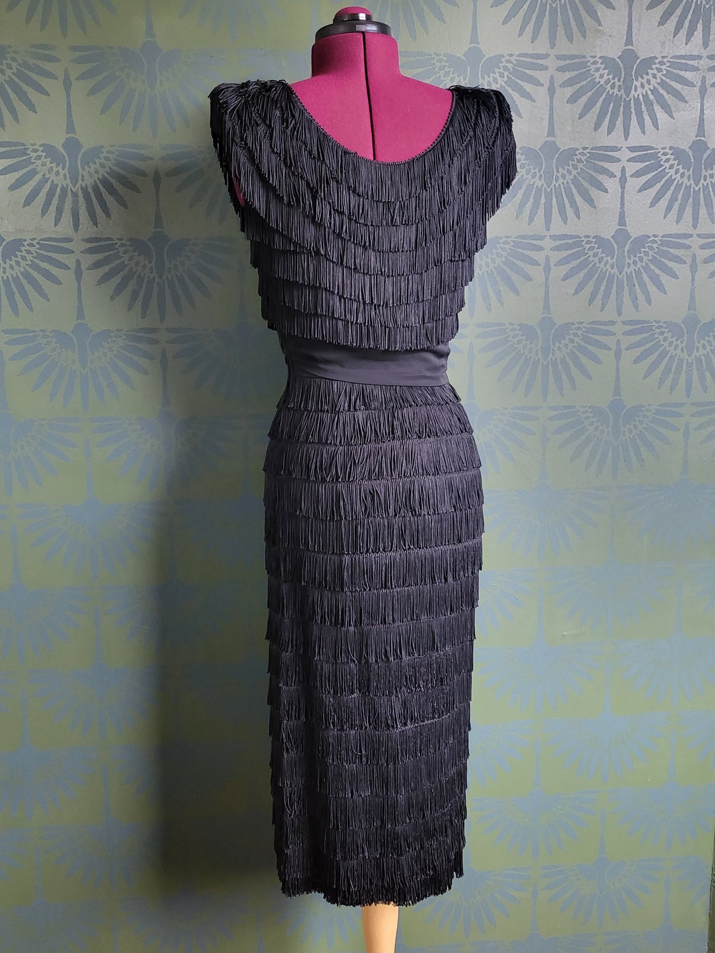 Vintage 1950's Patullo-Jo Copeland Silk Crepe Fringe Wiggle Dress