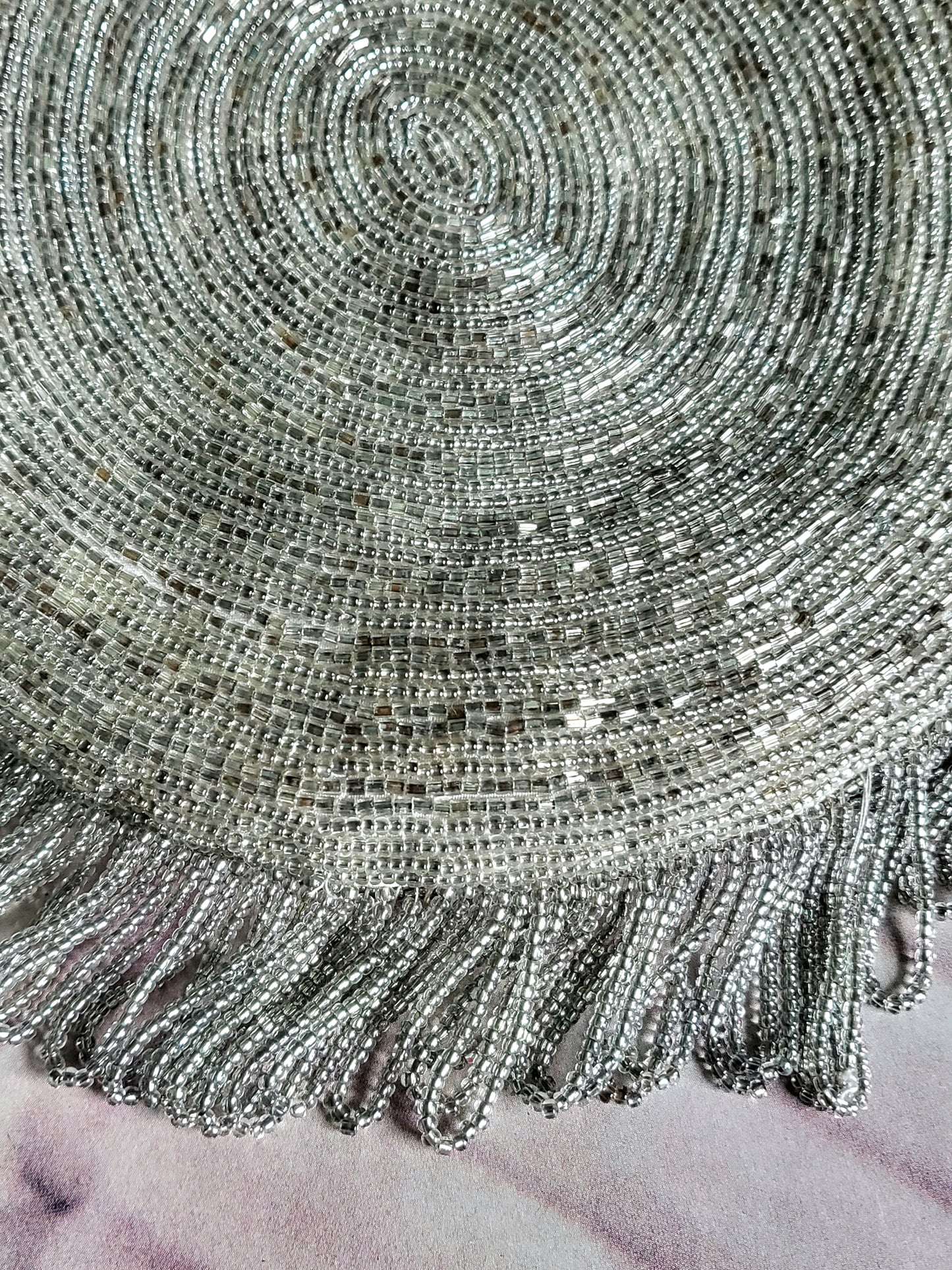 SOLD - Vintage La Regale Silver Round Deco Beaded Evening Bag