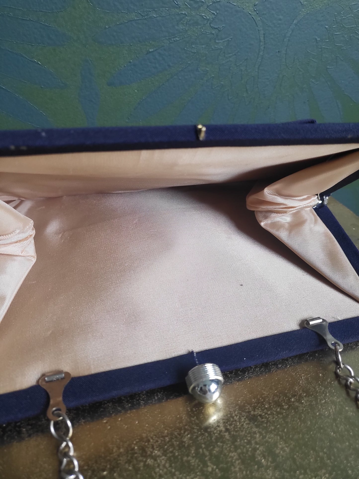 SOLD - Vintage 1940's-1950's Navy Satin Evening Handbag
