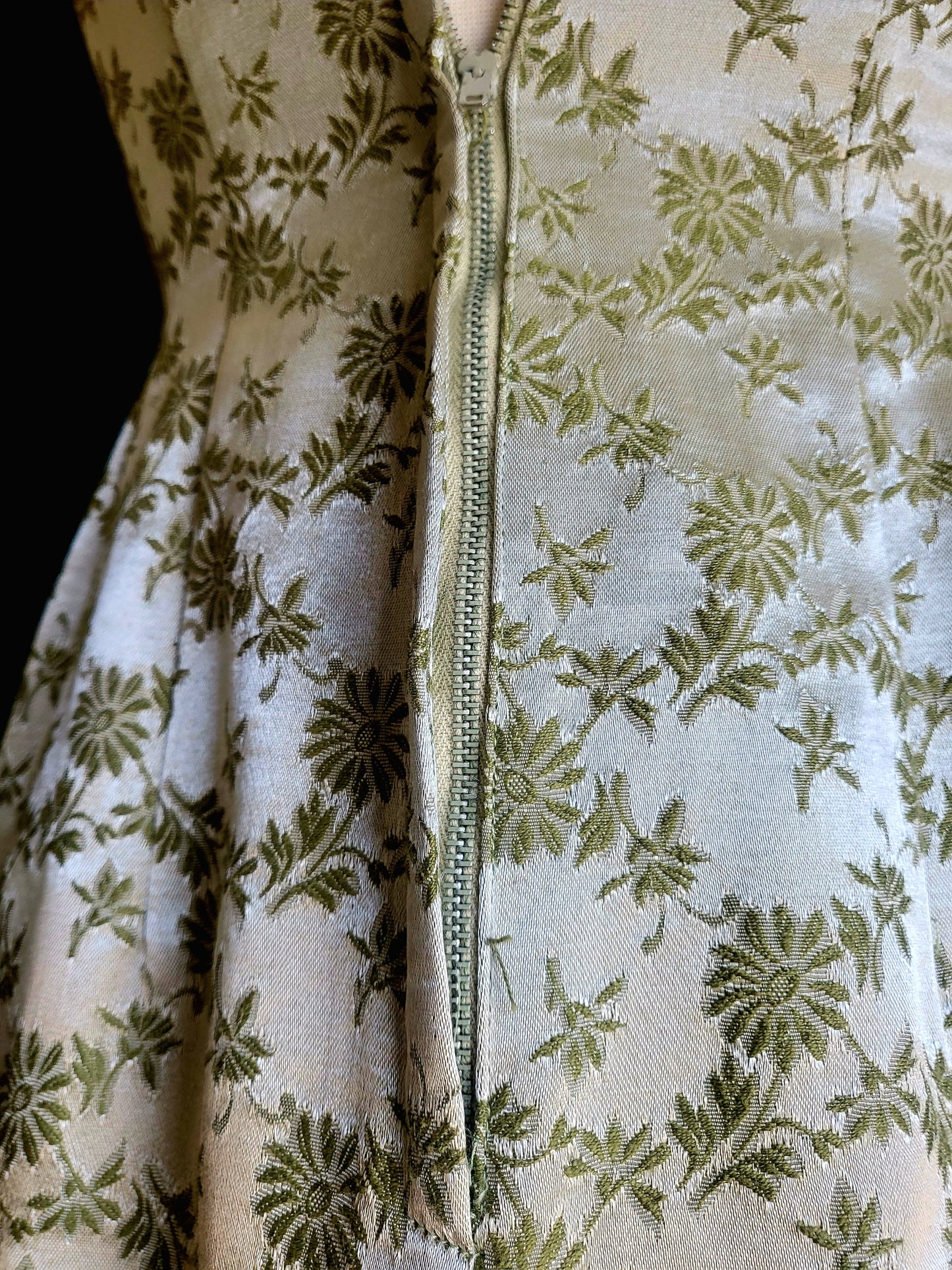 SOLD - Vintage 1950's-1960's Carol Craig Sage Green Brocade Wiggle Dress with Bolero
