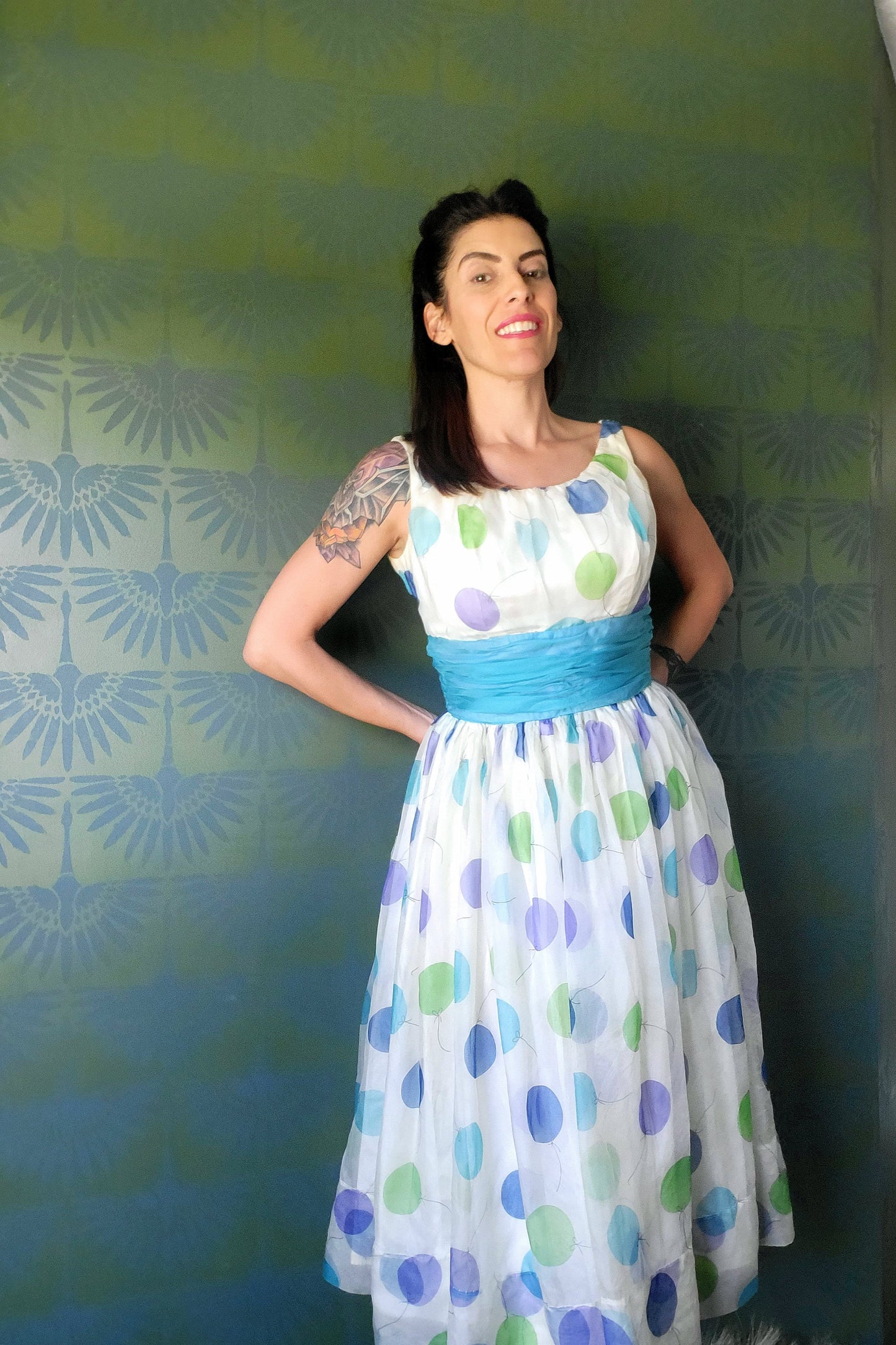 SOLD - Vintage 1950's Jr. Theme of New York Balloon Print Dress