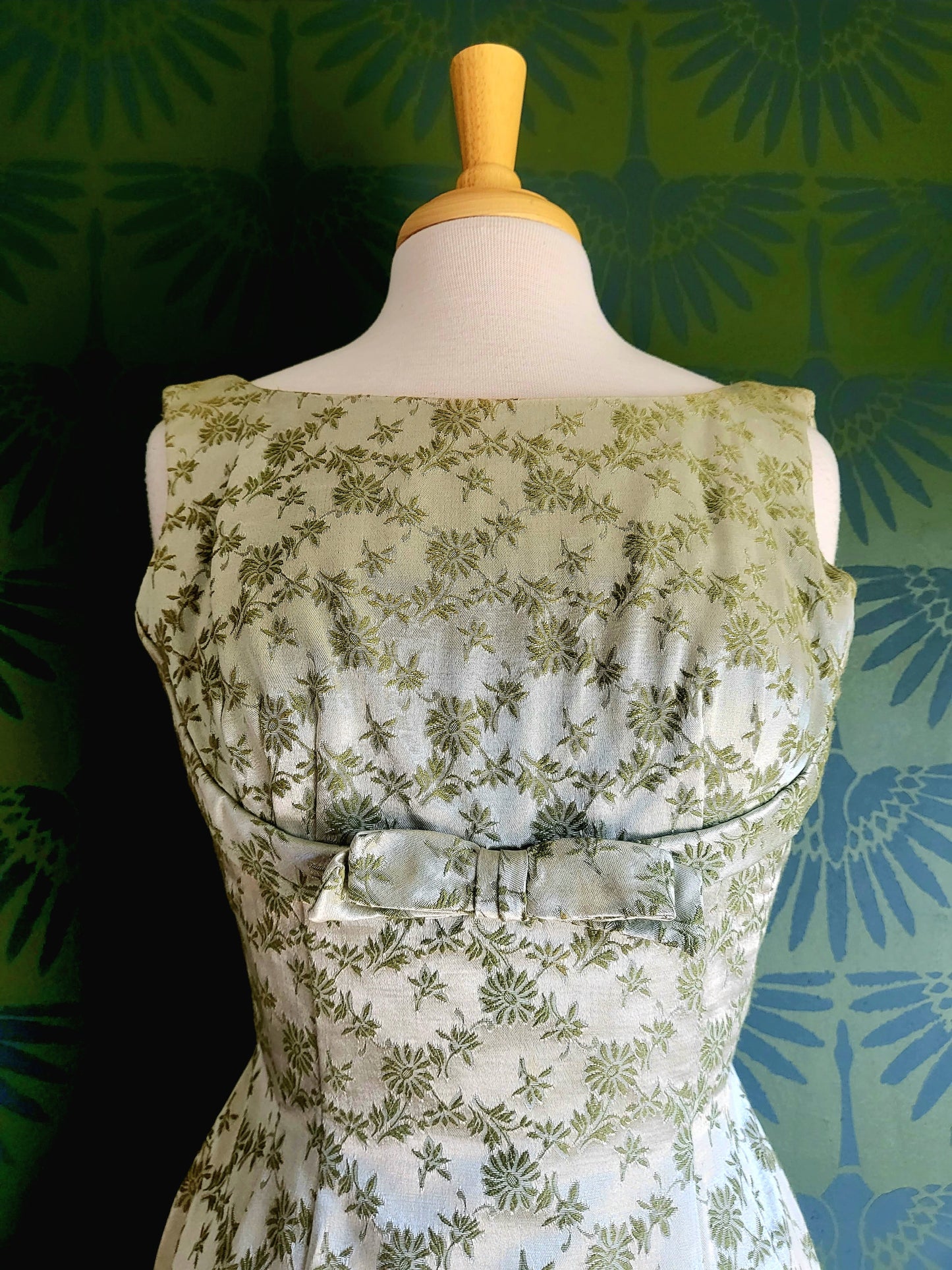 SOLD - Vintage 1950's-1960's Carol Craig Sage Green Brocade Wiggle Dress with Bolero