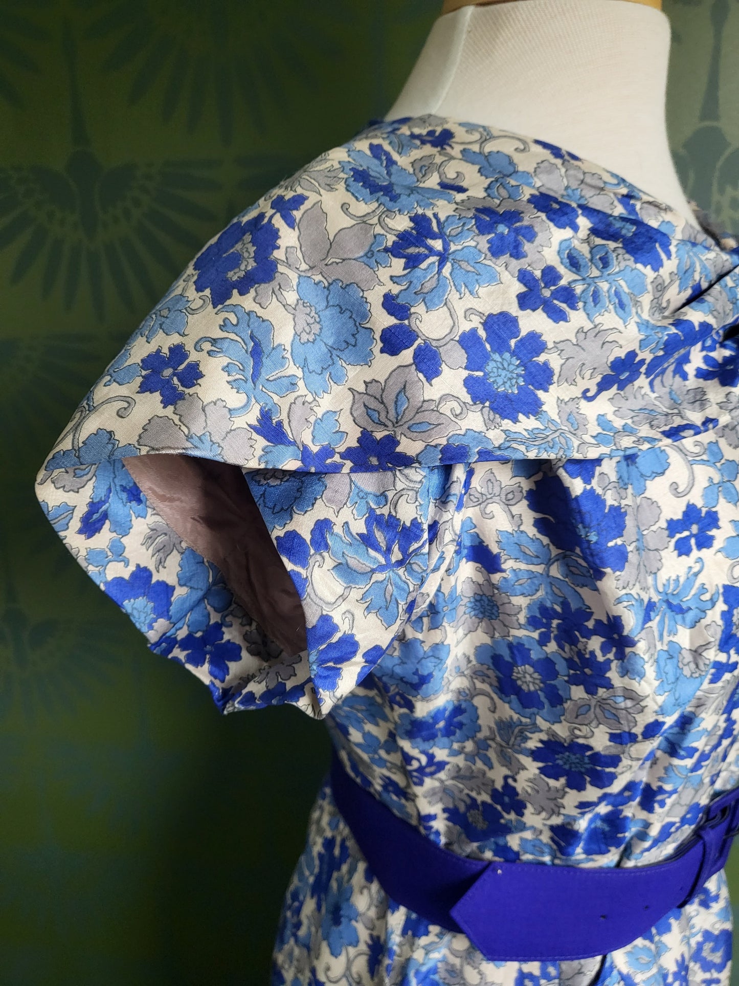 SOLD - Vintage 1950's Blakely Fashions Blue Floral Silk Dress