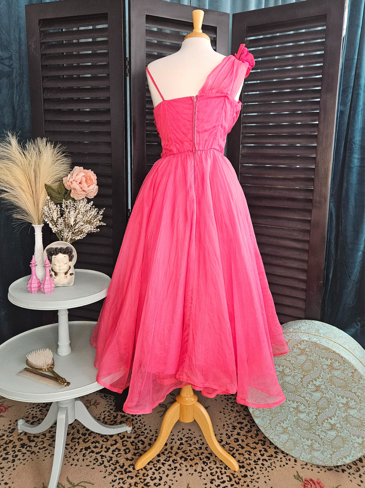 SOLD -Vintage 1950's Fuchsia Party Dress