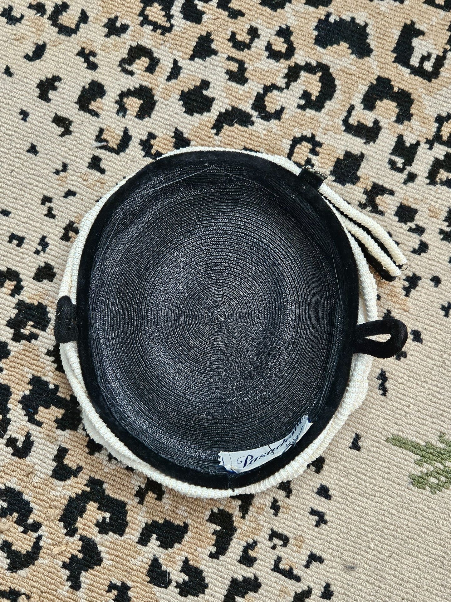 Vintage Black & Ivory Straw Topper
