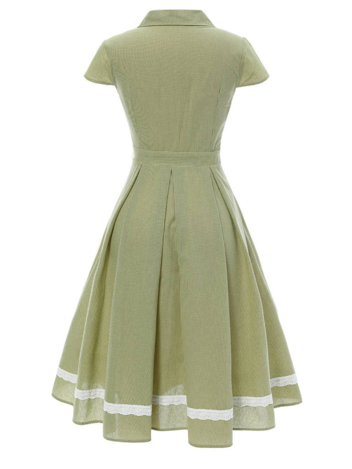 1940's Style Shirtwaist Dress - Green Gingham