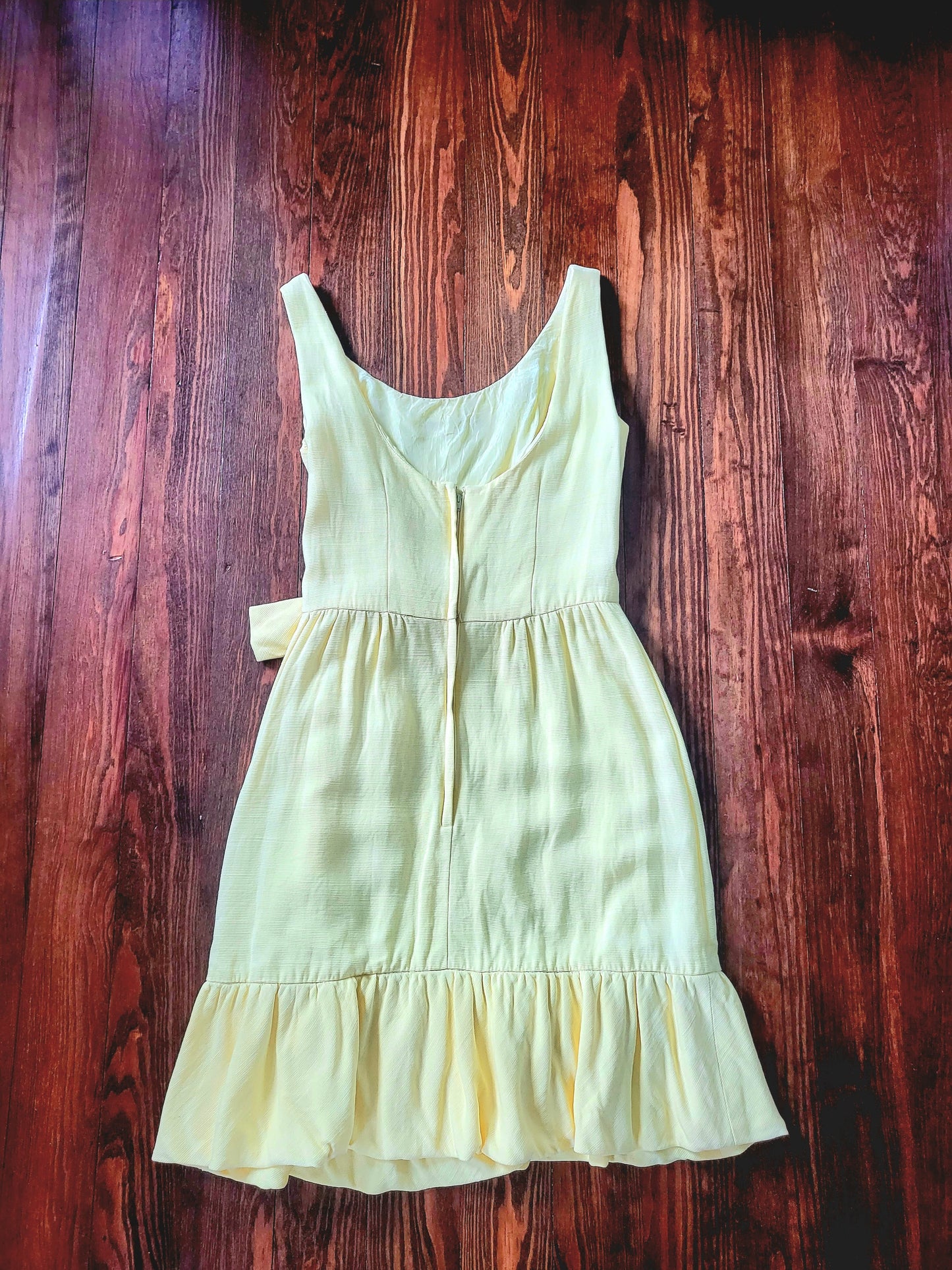 SOLD - Vintage 1960's Lemon Yellow Sun Dress with Ruffle Hem