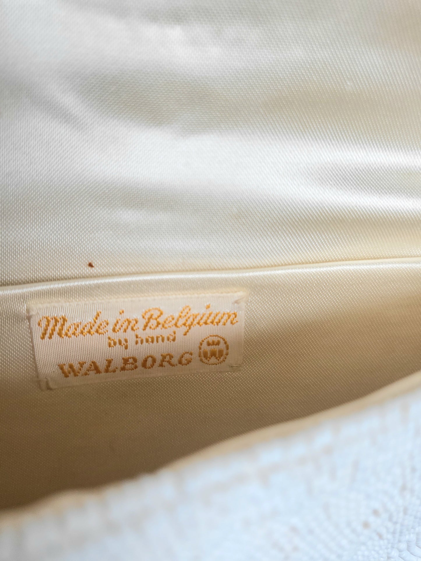 SOLD - Vintage 1950's "Walborg" White Micro-Bead Structured Clutch