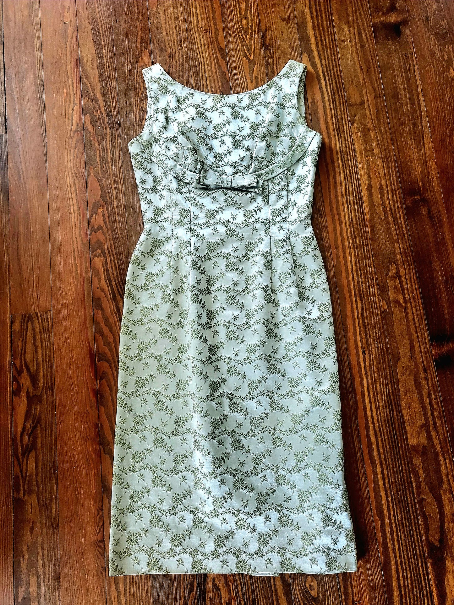 SOLD - Vintage 1950's-1960's Carol Craig Sage Green Brocade Wiggle Dress with Bolero