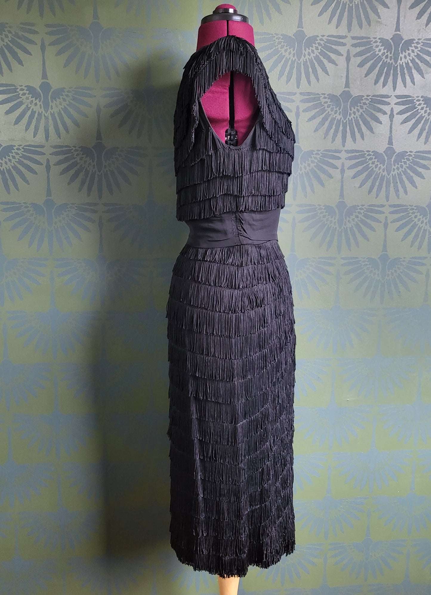 Vintage 1950's Patullo-Jo Copeland Silk Crepe Fringe Wiggle Dress