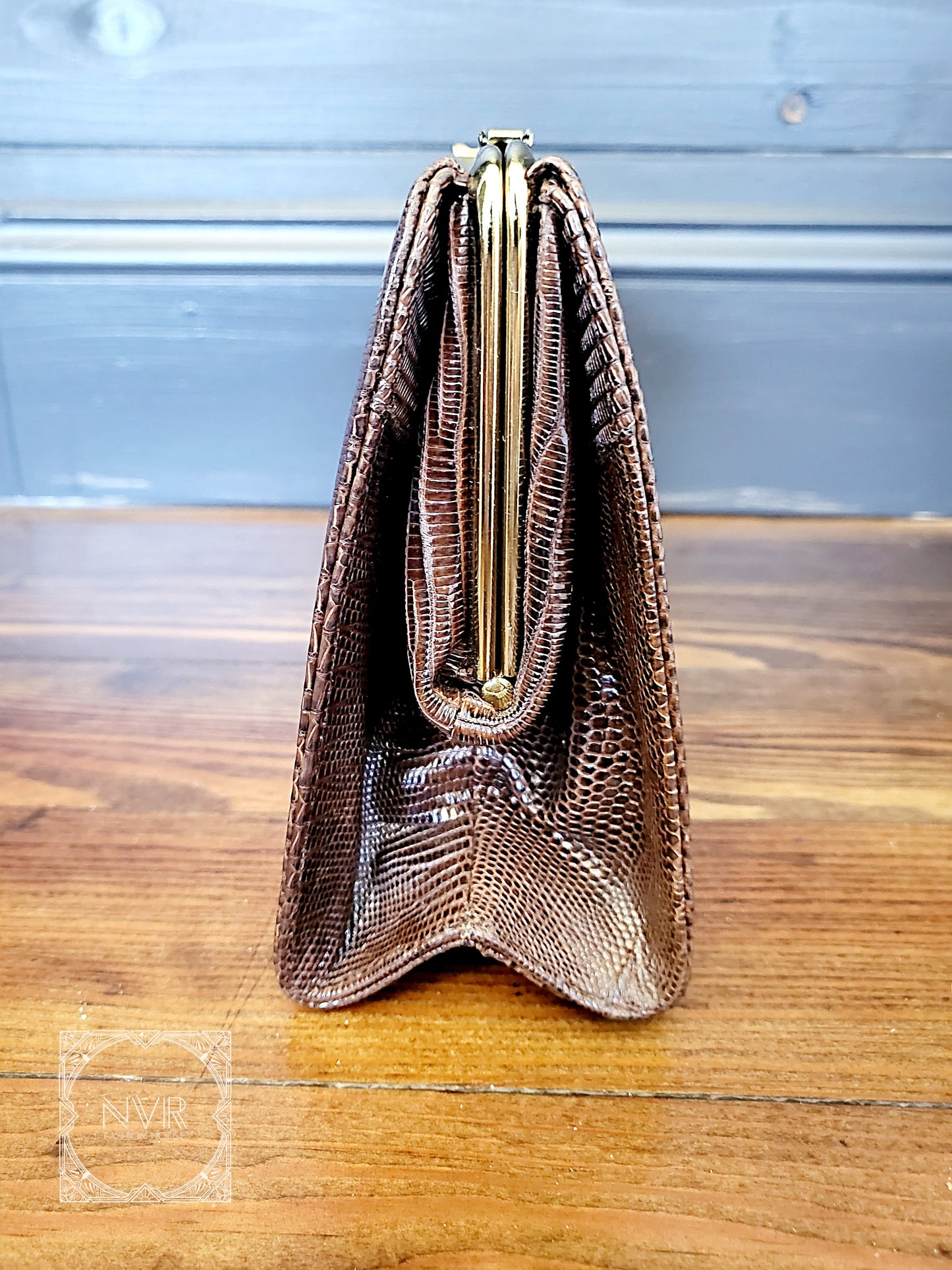 SOLD - Vintage 1950's-1960's Lizard Clutch/Handbag-Brown