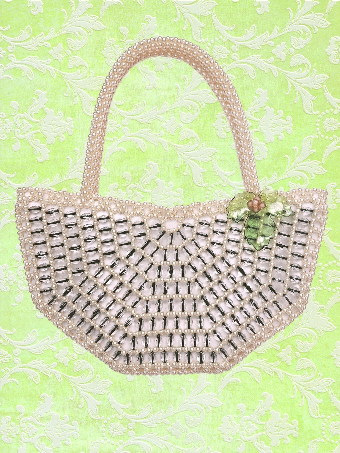 SOLD - Vintage Faux Pearl and Beaded Spider Web Handbag