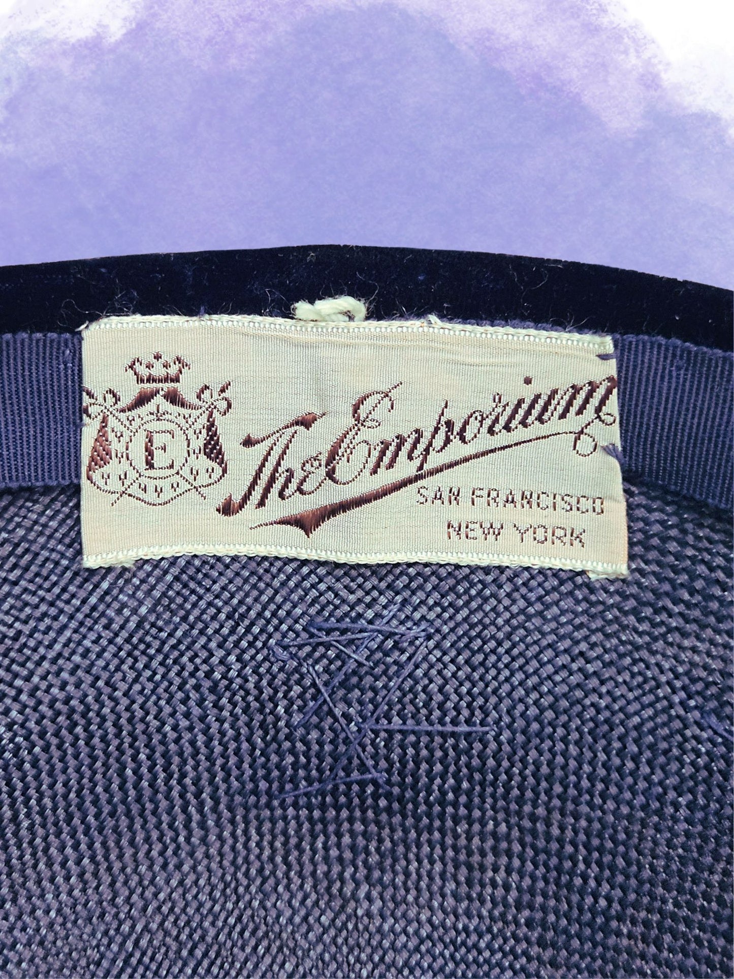 Vintage Navy Straw & Velvet Topper