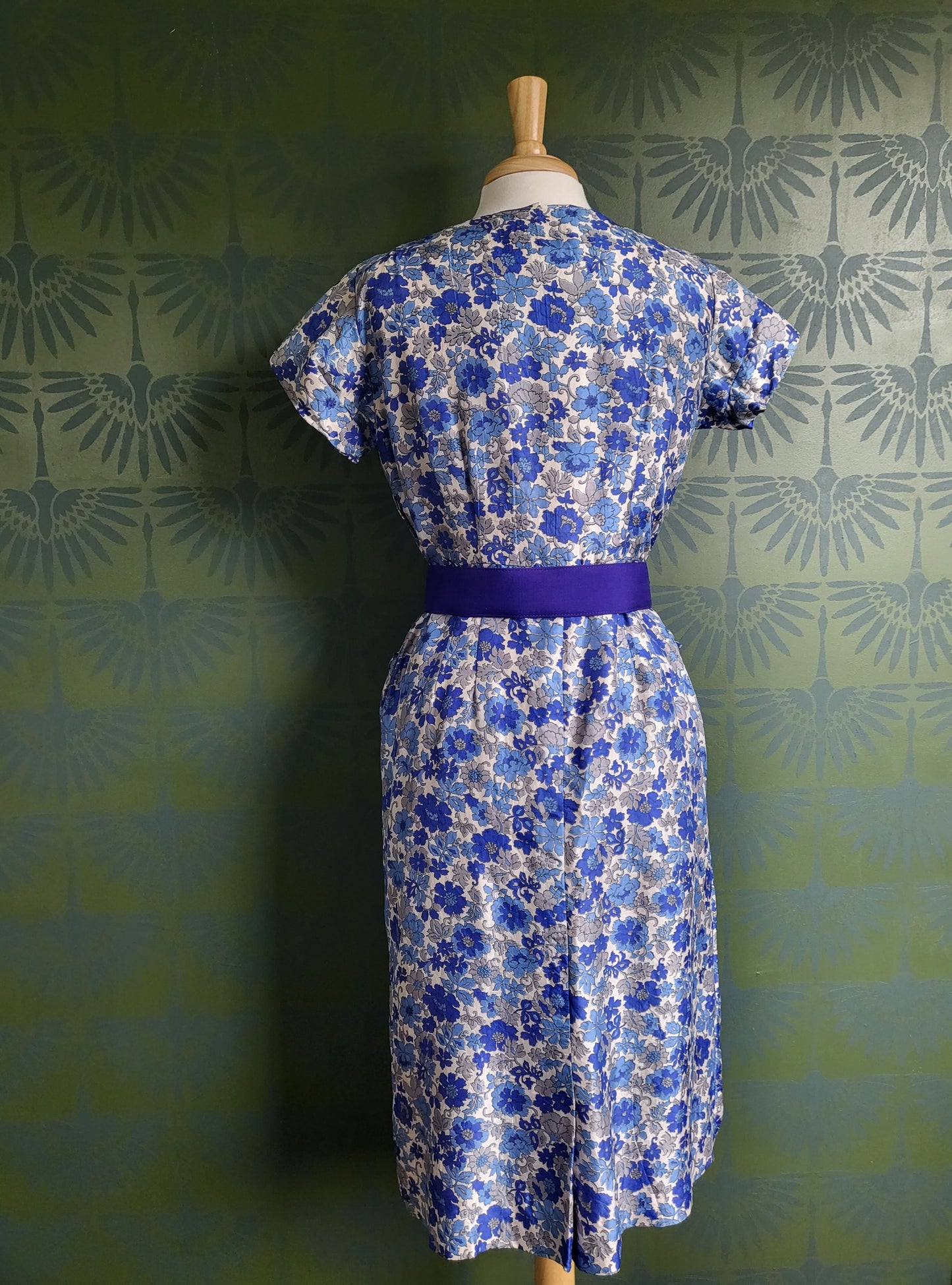 SOLD - Vintage 1950's Blakely Fashions Blue Floral Silk Dress